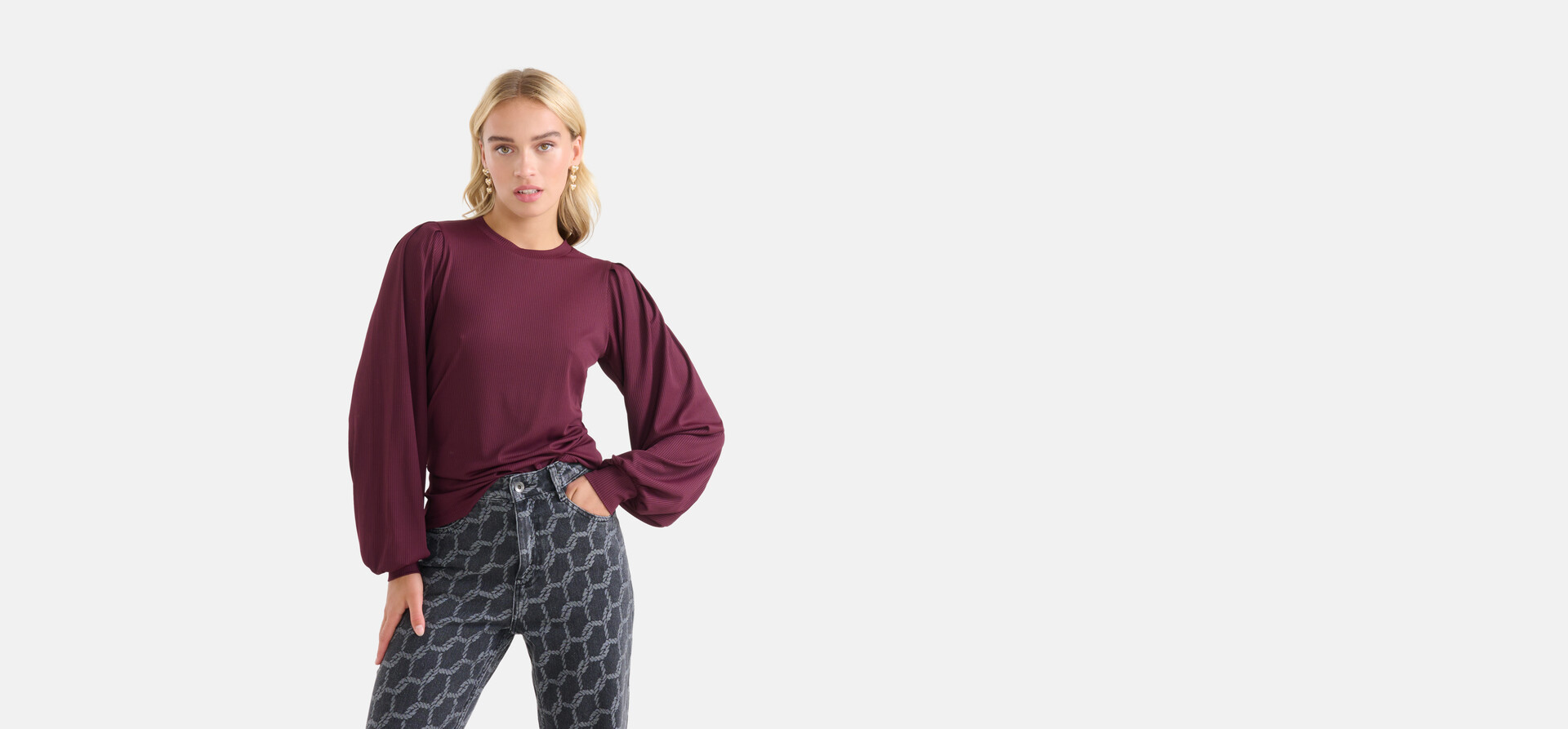 Rib Jersey Longsleeve Bordeaux SHOEBY WOMEN