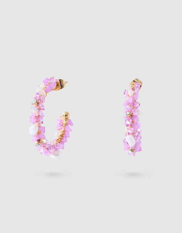 Beaded Hoop Oorbellen Roze SHOEBY ACCESSOIRES