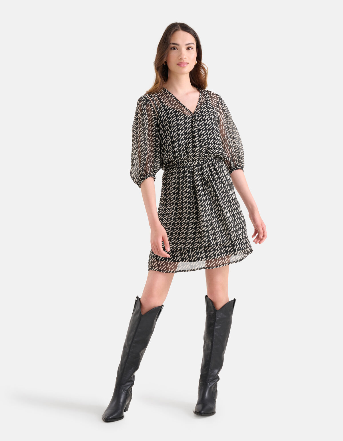 Grafische Chiffon Jurk Zwart/Wit SHOEBY WOMEN