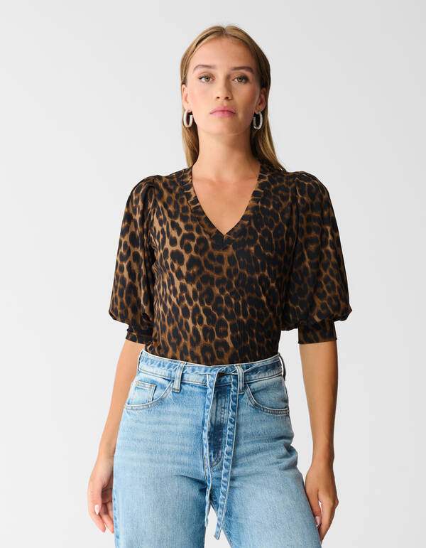 Rib Jersey Leopard Top Bruin SHOEBY WOMEN