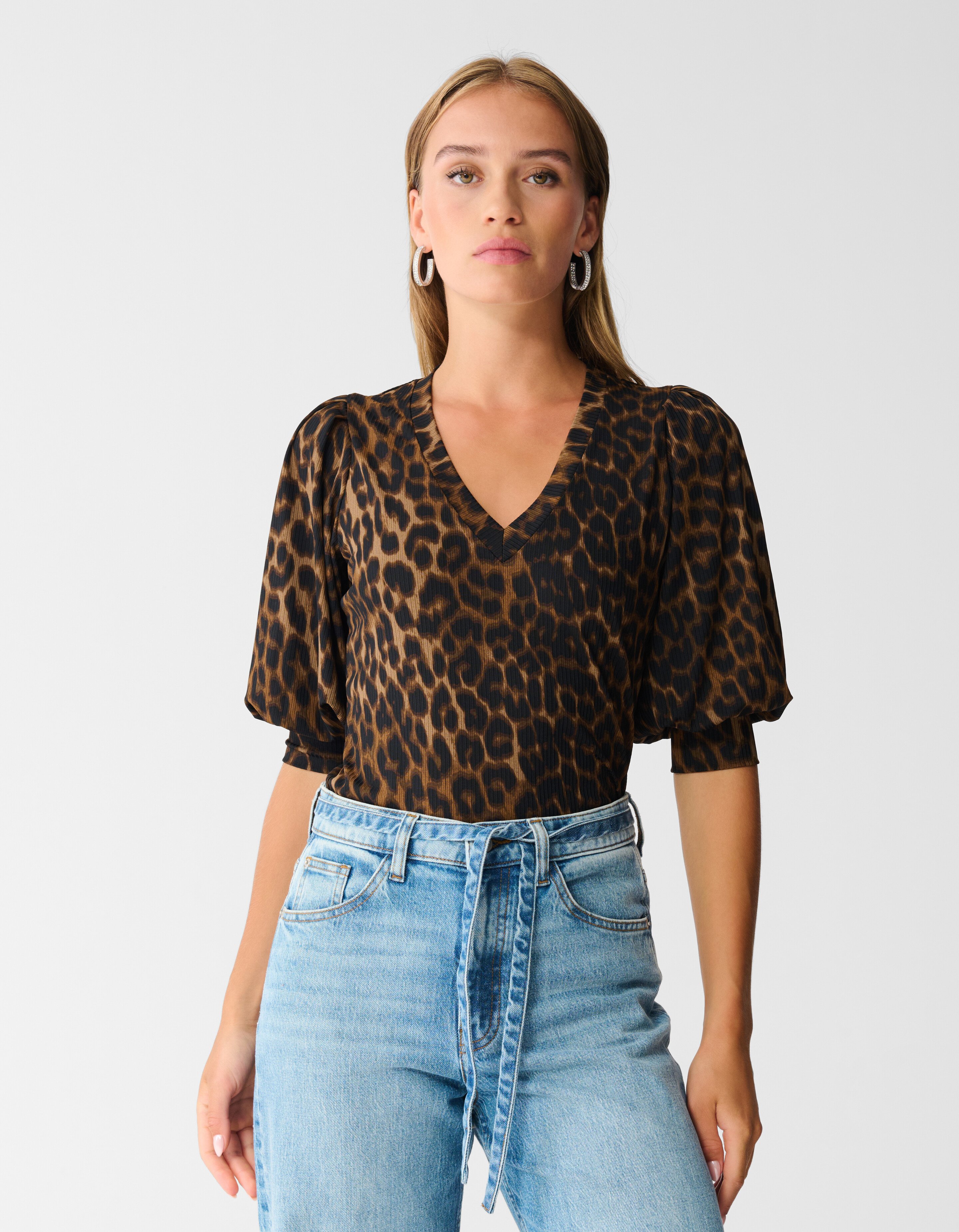 Rib Jersey Leopard Top Bruin SHOEBY WOMEN