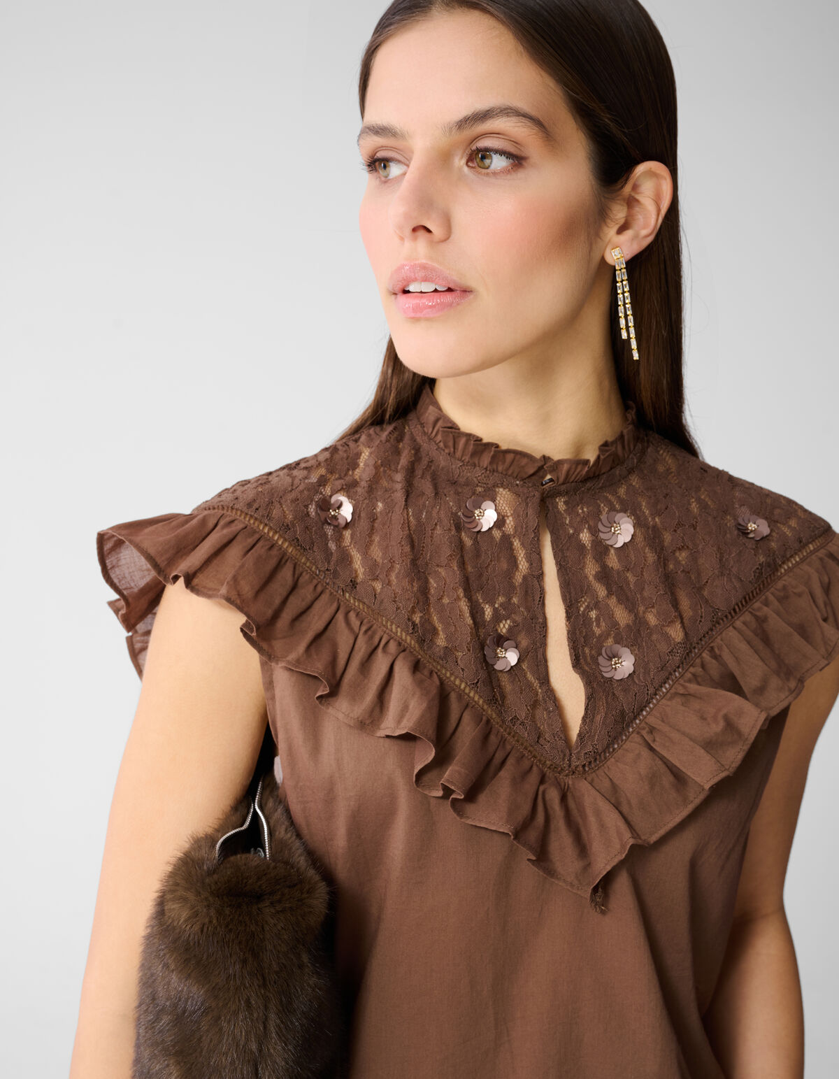 Kanten Ruffle Top Bruin SHOEBY WOMEN