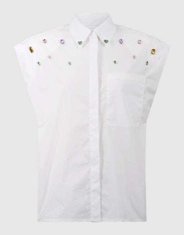 Strass Poplin Blouse Wit SHOEBY WOMEN