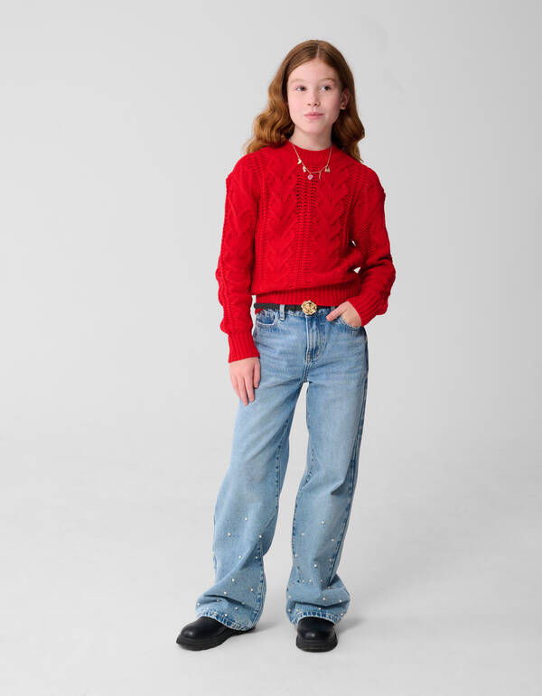 Strik Kabel Knit Trui Rood SHOEBY GIRLS