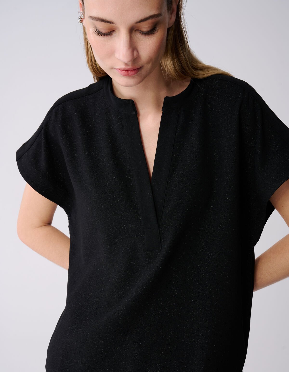 Glitter V-hals Top Zwart SHOEBY WOMEN