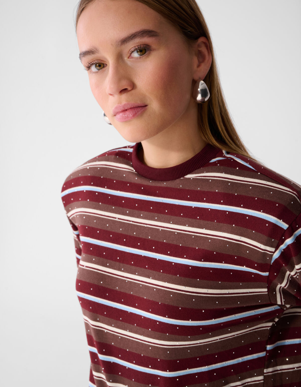 Embellished Gestreepte Longsleeve Donkerrood SHOEBY WOMEN
