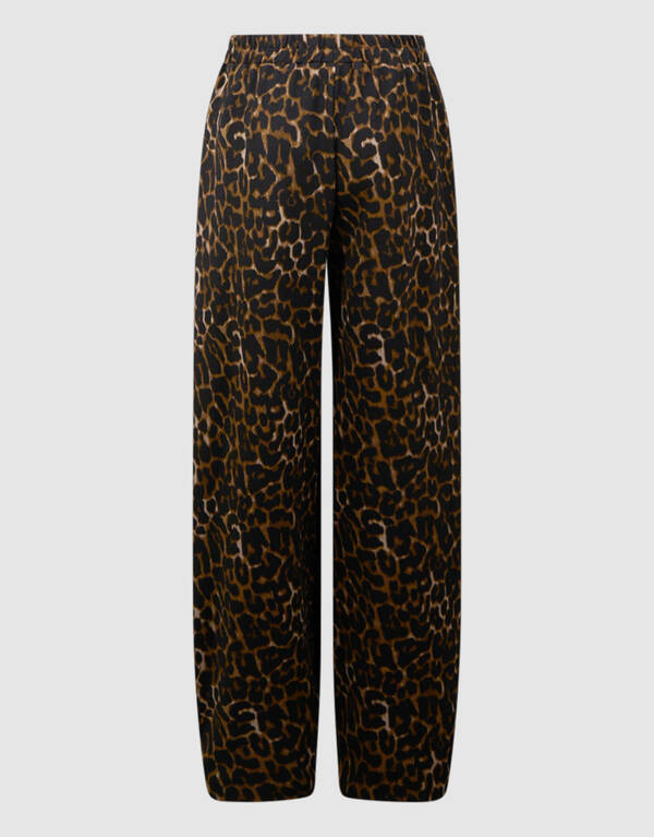 Sporty Leopard Wide Leg Broek Bruin SHOEBY GIRLS
