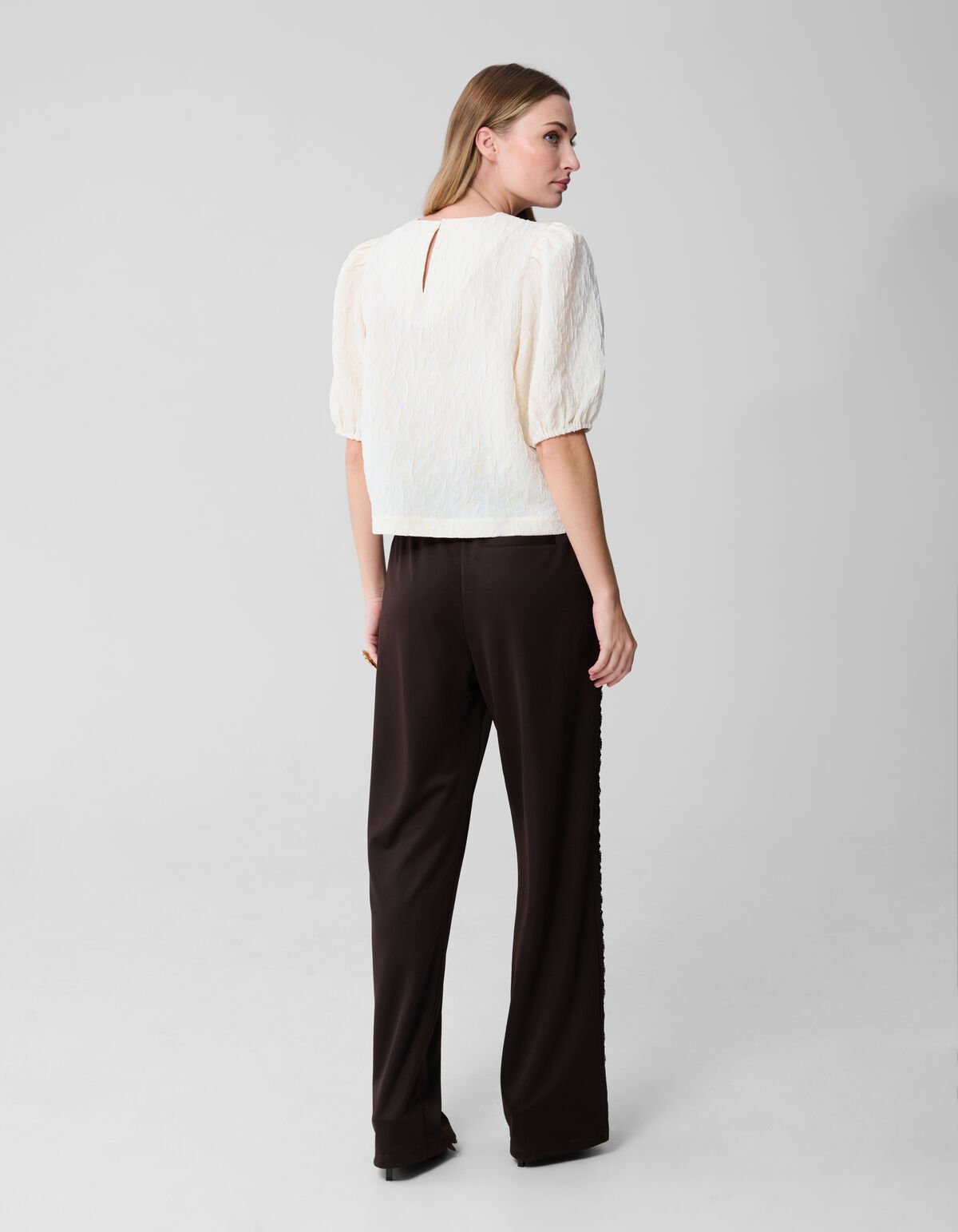 Jacquard Structuur Top Gebroken Wit SHOEBY WOMEN
