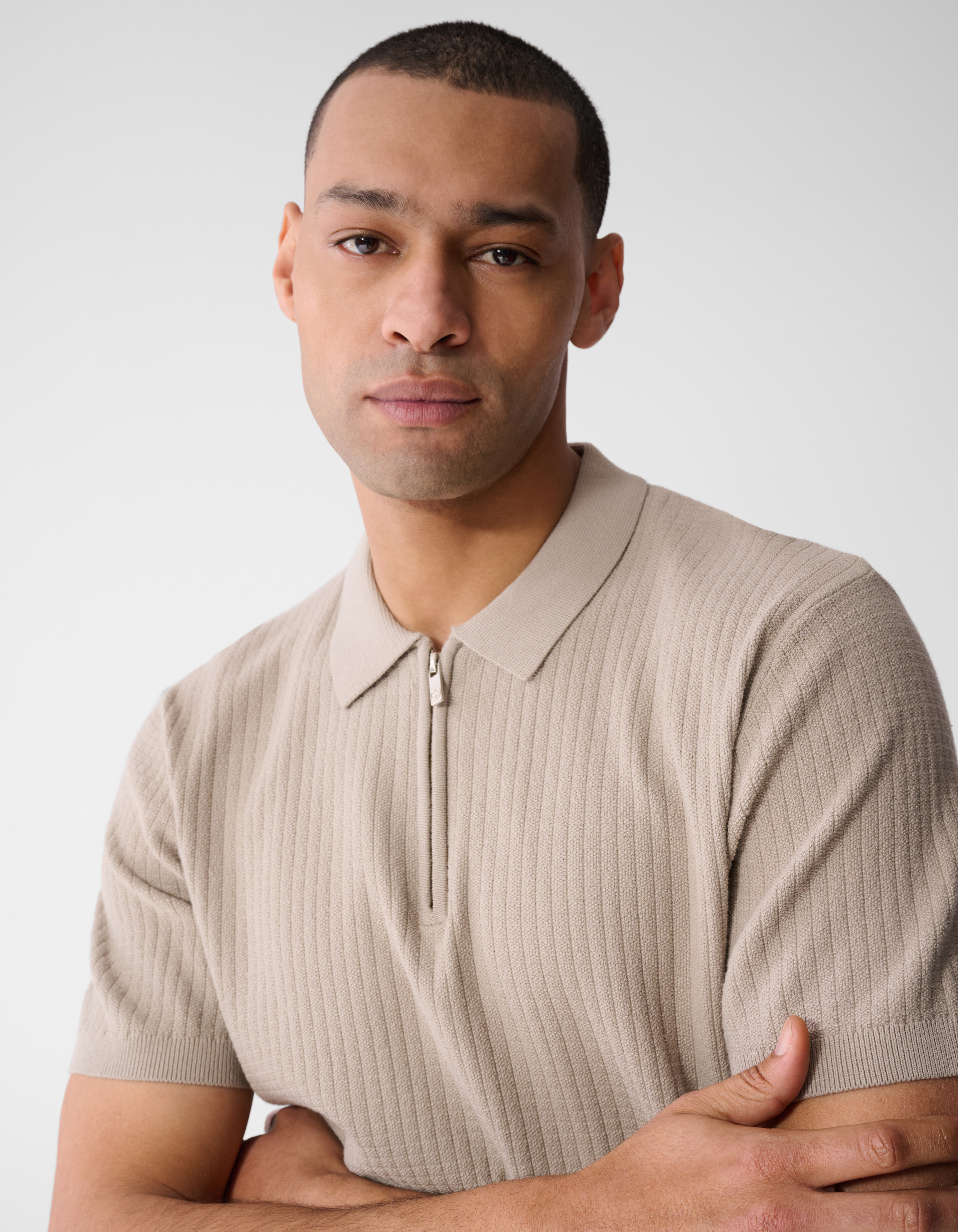 Gebreide Zipper Polo Lichtbruin SHOEBY MEN