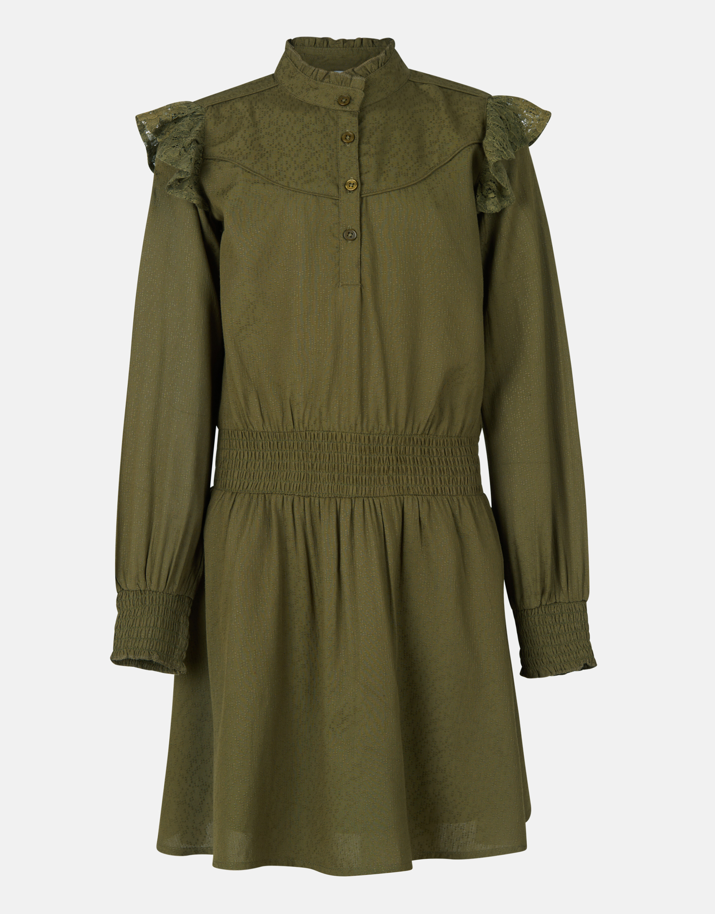 Kanten Ruffle Jurk Donkergroen SHOEBY GIRLS