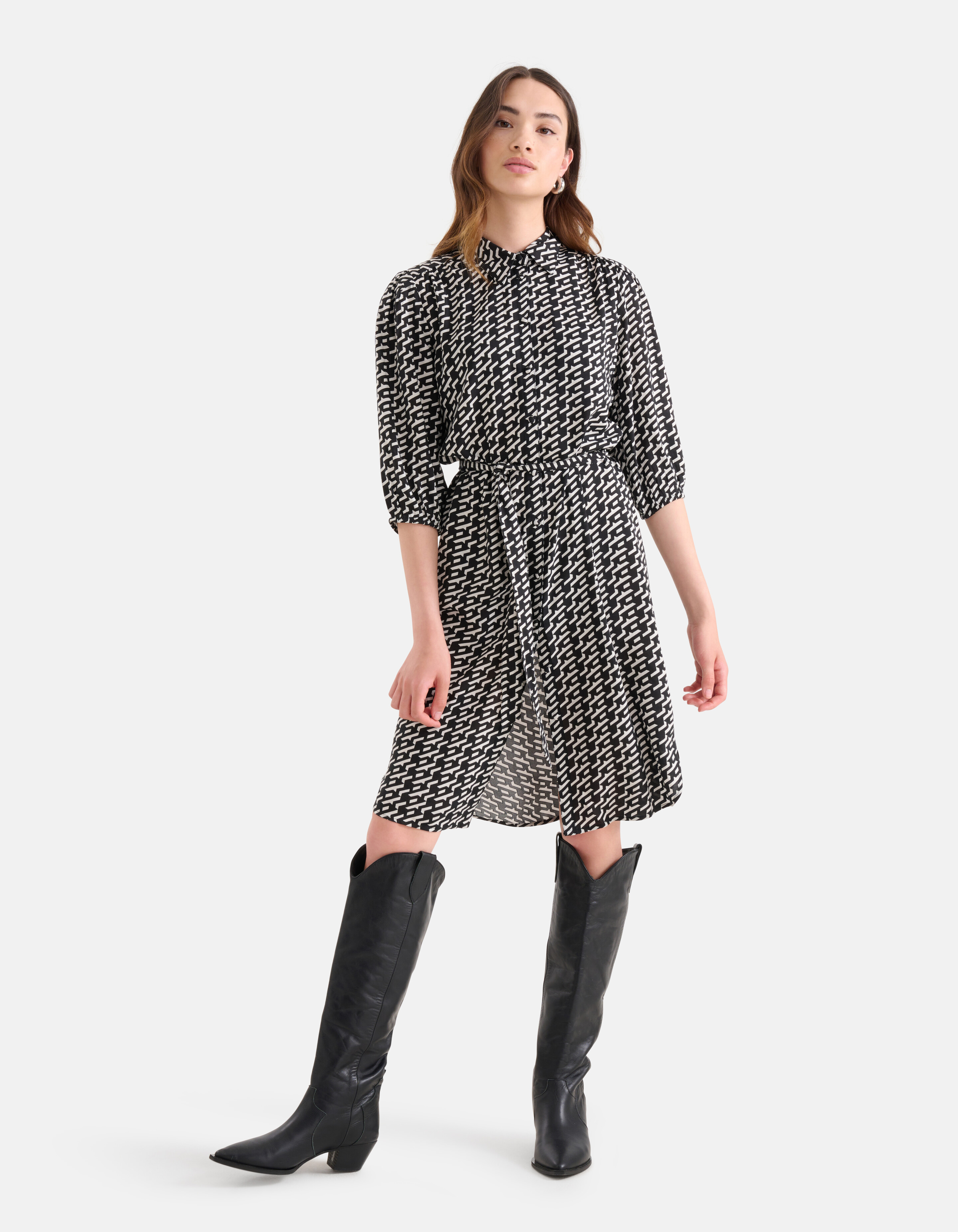 Grafische Midi Jurk Zwart SHOEBY WOMEN
