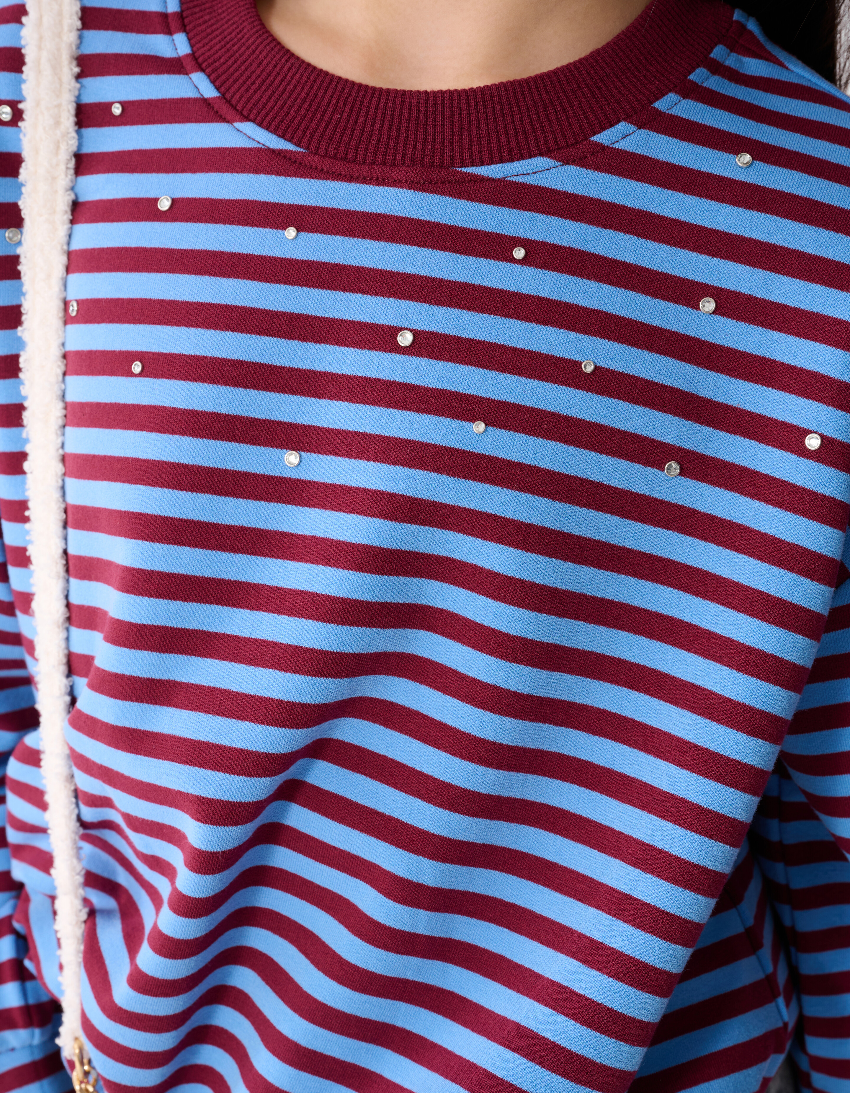 Stiped Balloon Fit Sweater Donkerrood/Blauw SHOEBY GIRLS