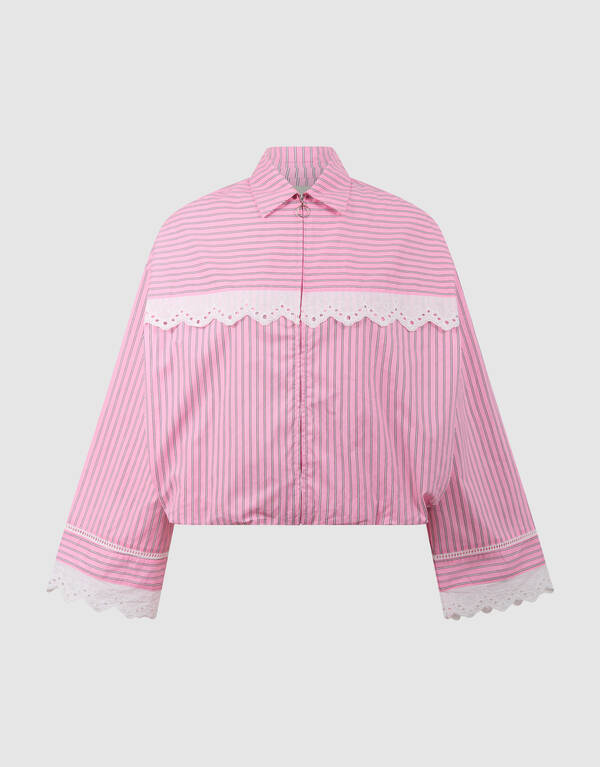 Oversized Kanten Pinstripe Blouse Roze SHOEBY WOMEN