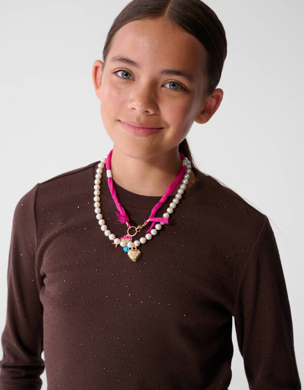Strass Rib Longsleeve Top Donkerbruin SHOEBY GIRLS