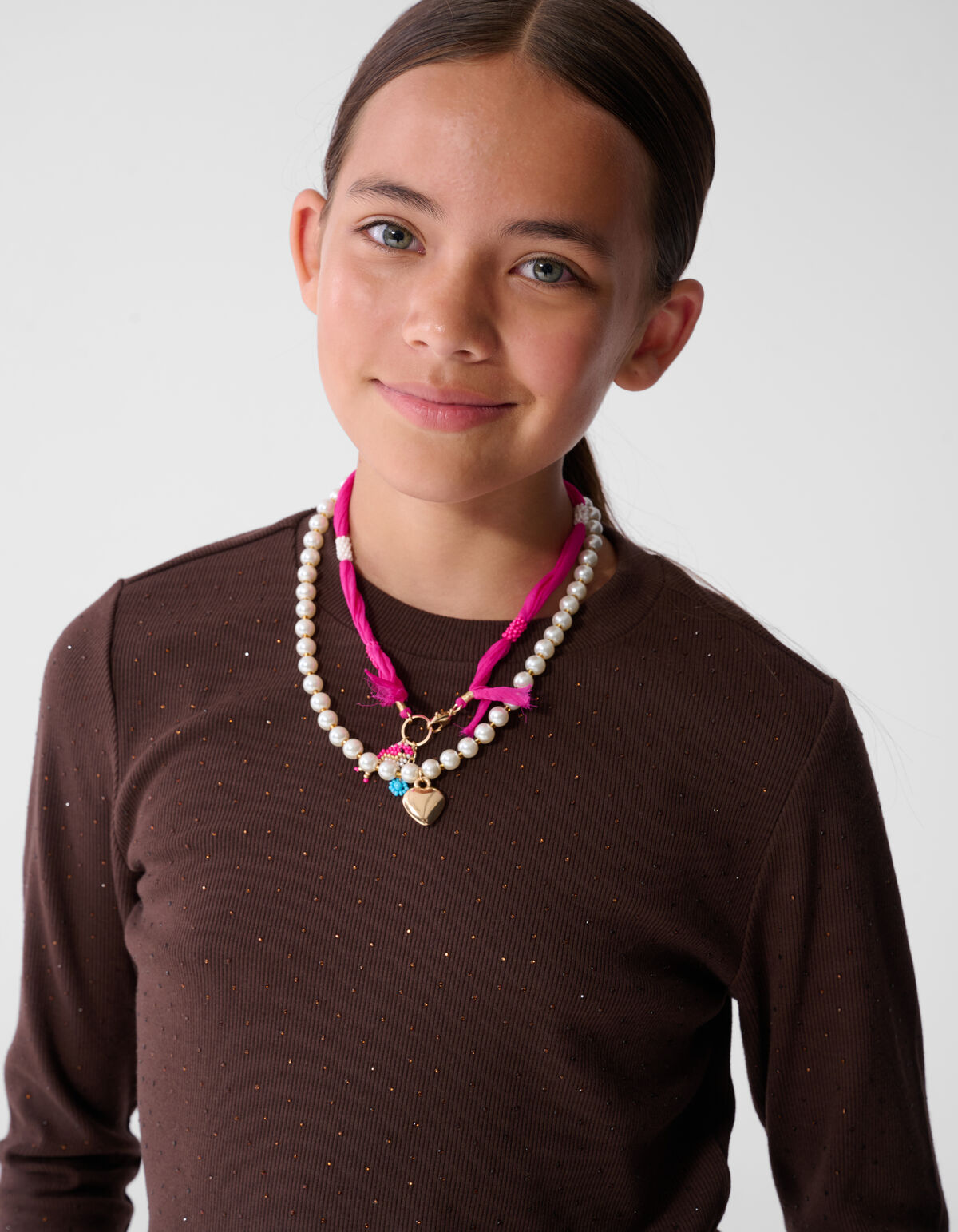 Strass Rib Longsleeve Top Donkerbruin SHOEBY GIRLS