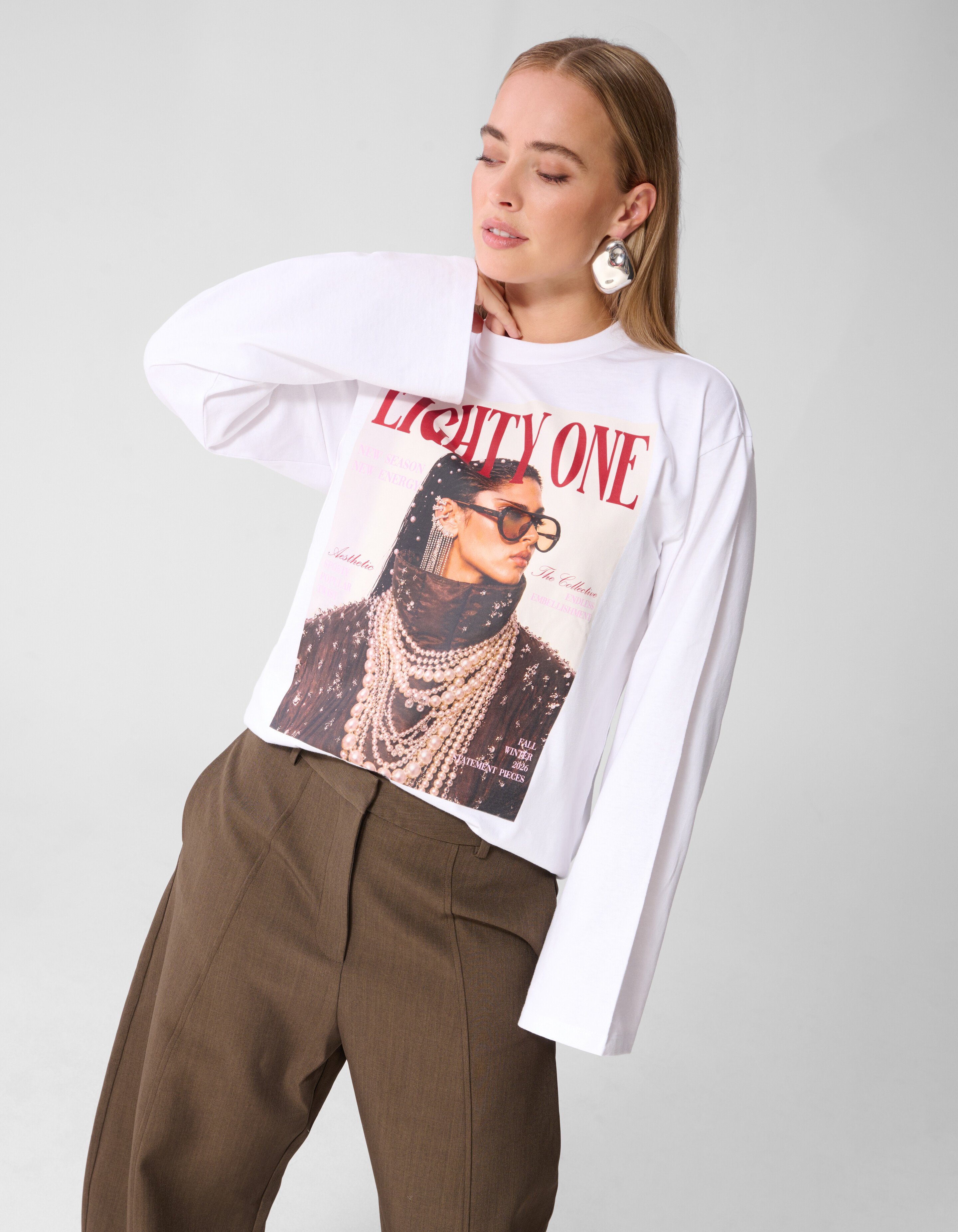 Magazine Artwork Longsleeve Wit SHOEBY WOMEN