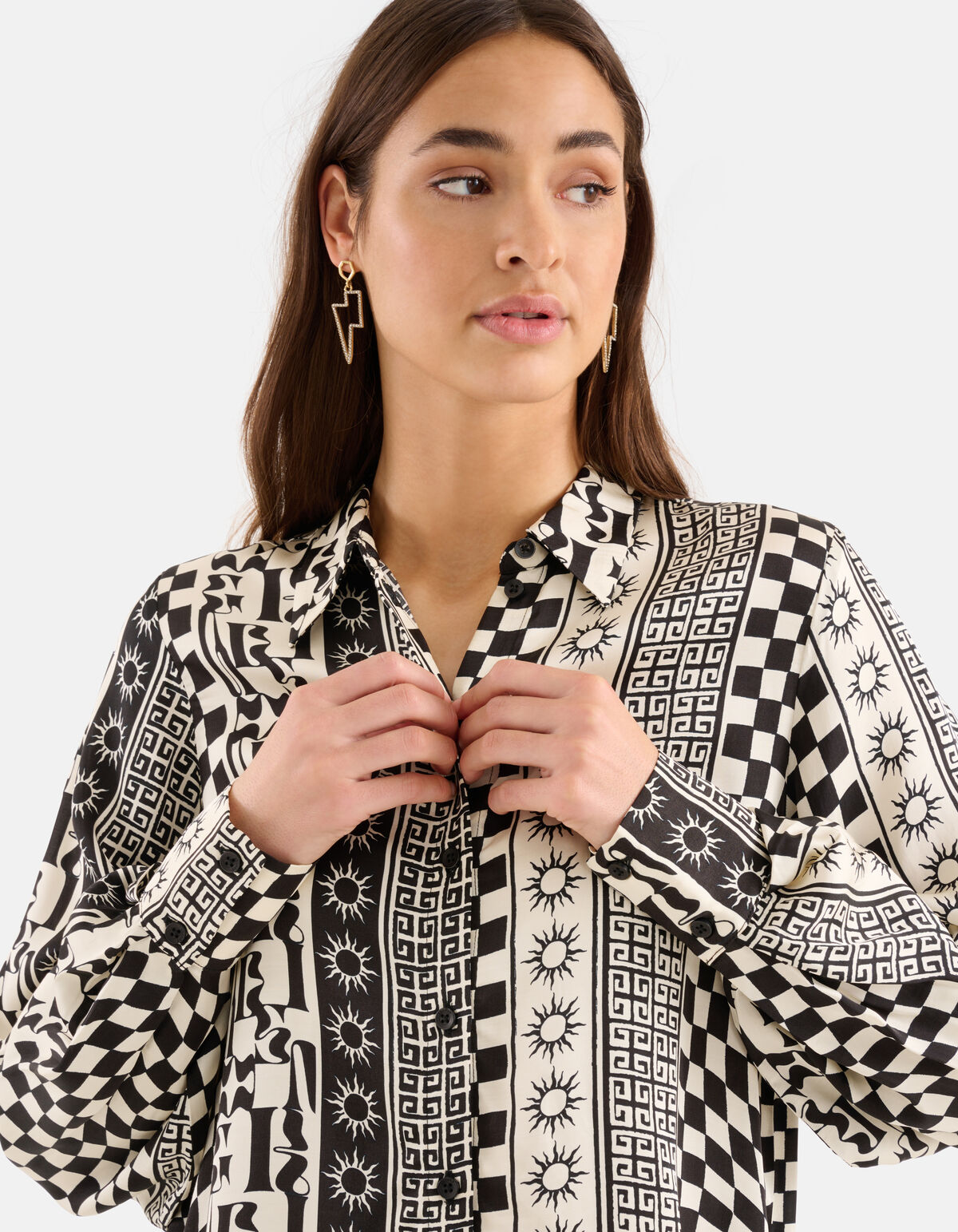 Printed Blouse Zwart/Gebroken Wit SHOEBY WOMEN