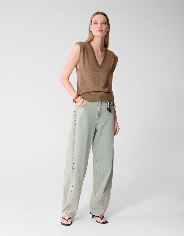 Glitter V-Neck Top Bruin SHOEBY WOMEN