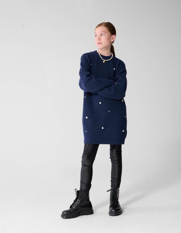 Studded Gebreide Jurk Donkerblauw SHOEBY GIRLS