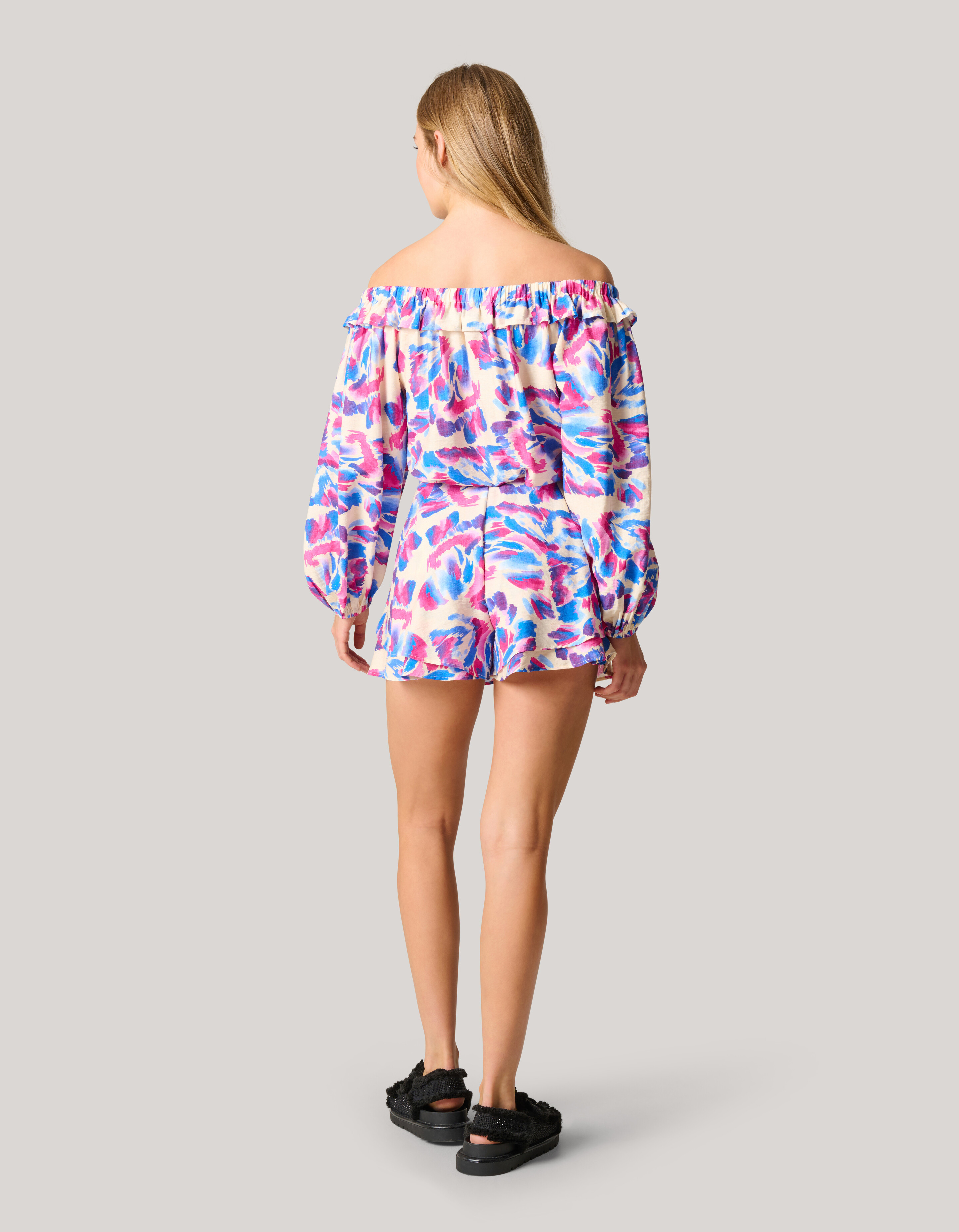 Printed Off Shoulder Top Gebroken Wit SHOEBY WOMEN