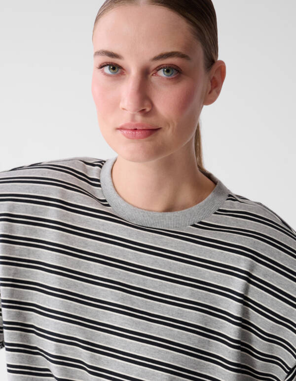 Shoulder Stripe Longsleeve T-shirt Grijs/Zwart SHOEBY WOMEN