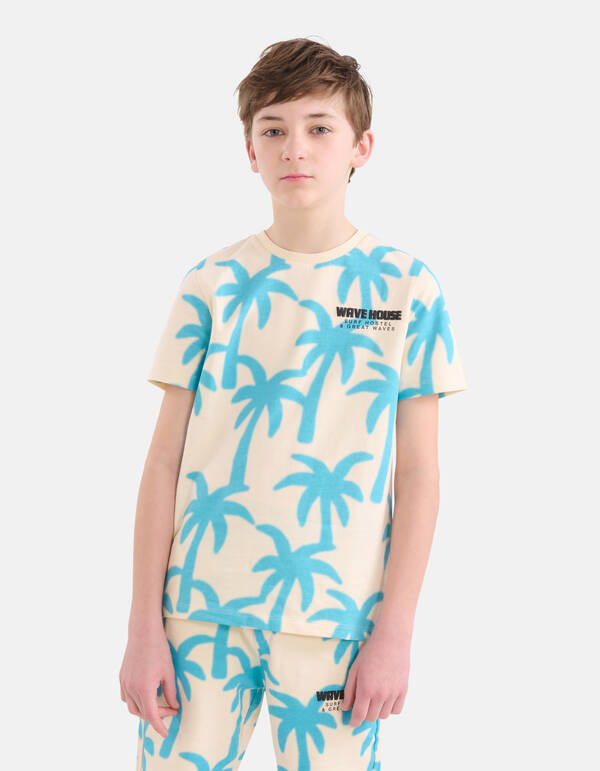 Palm Printed T-shirt Gebroken Wit SHOEBY BOYS