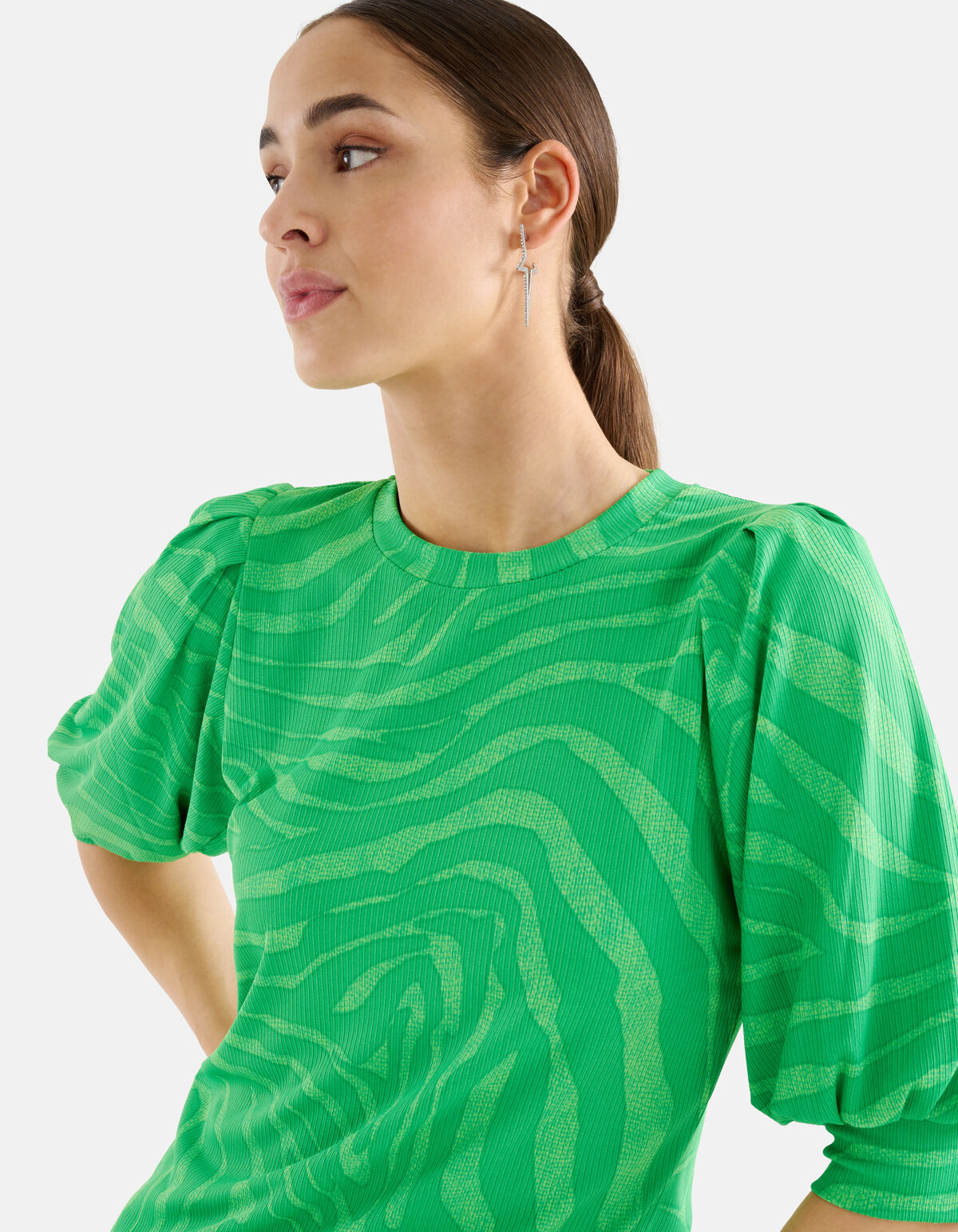 Zebra Print Rib Top Groen SHOEBY WOMEN