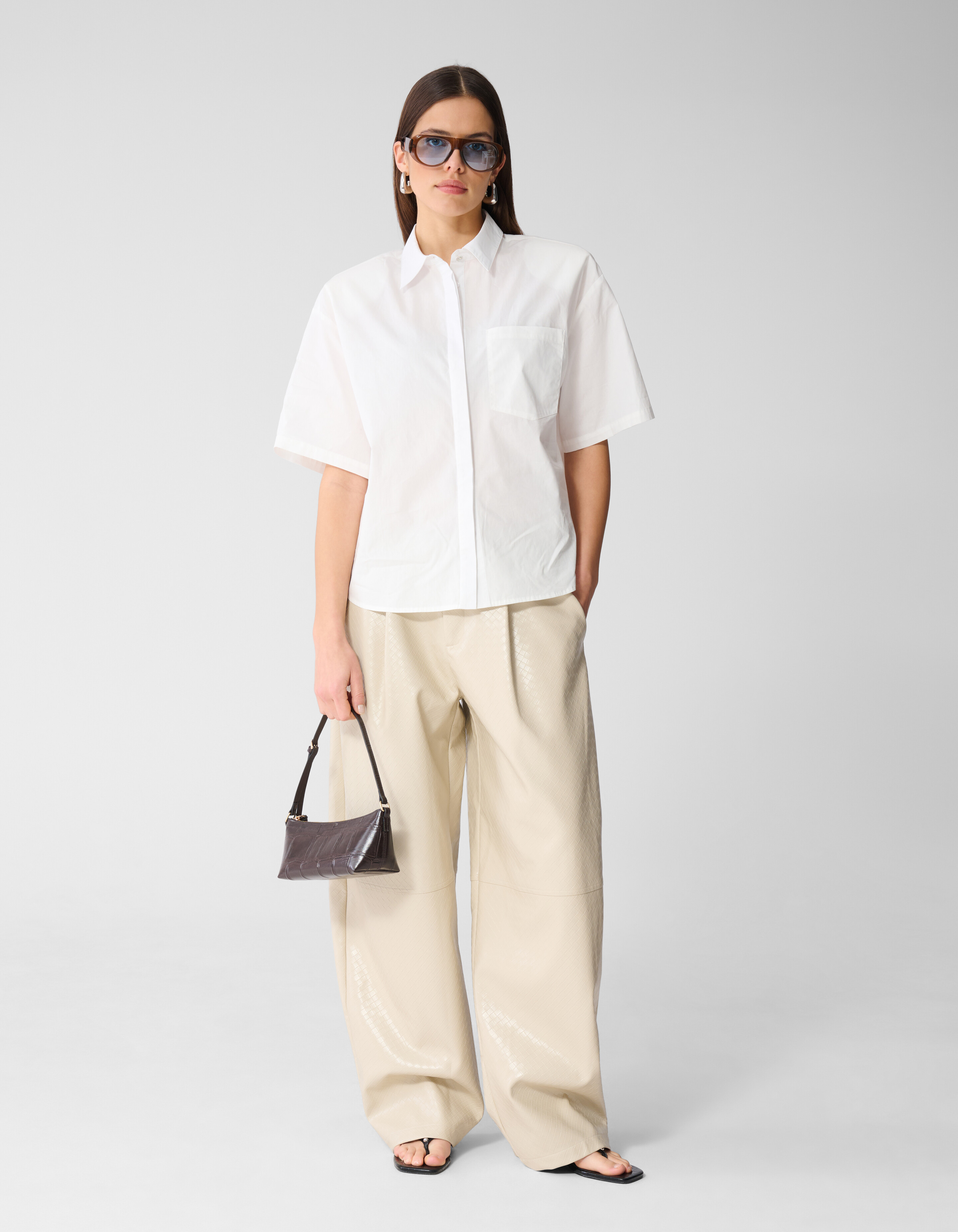 Leren Braided Barrel Fit Broek Gebroken Wit SHOEBY WOMEN