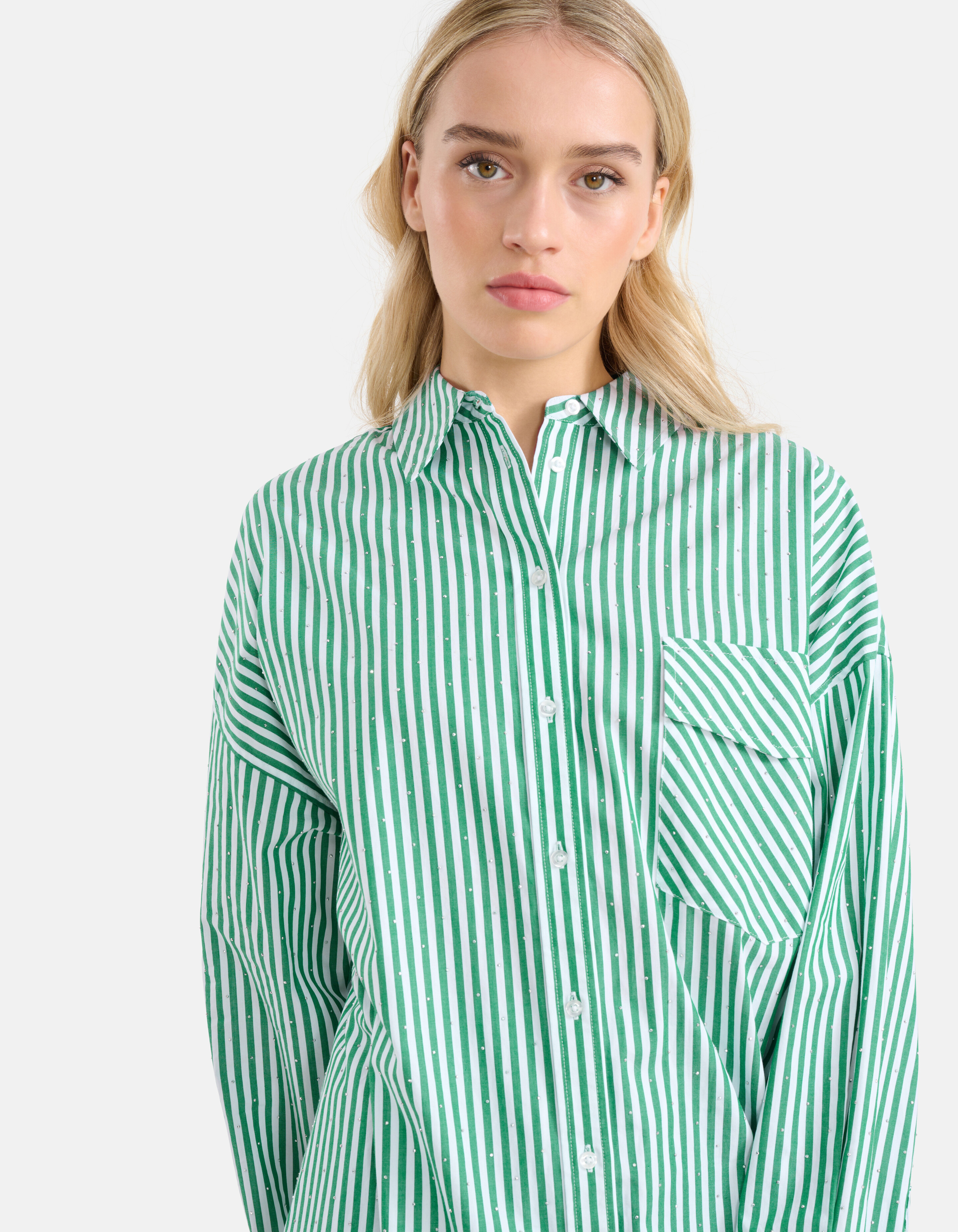 Pinstripe Strass Blouse Groen By Monica SHOEBY WOMEN