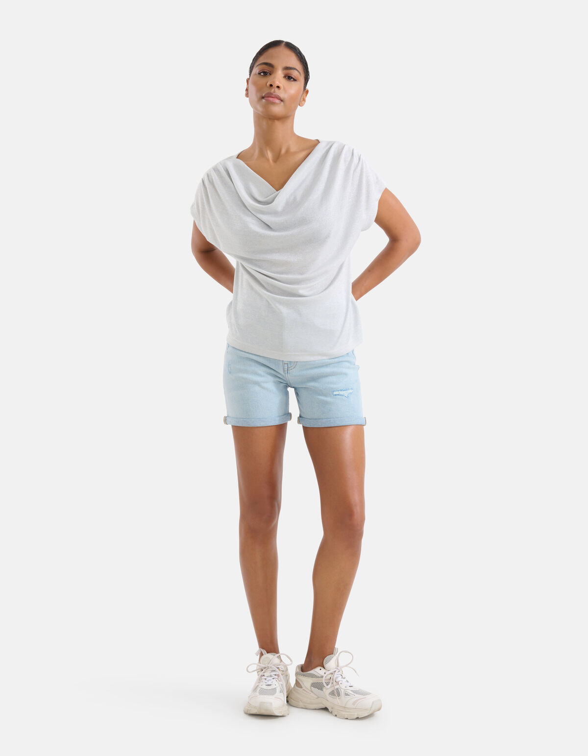 Gedrapeerde Glitter Top Zilver SHOEBY WOMEN