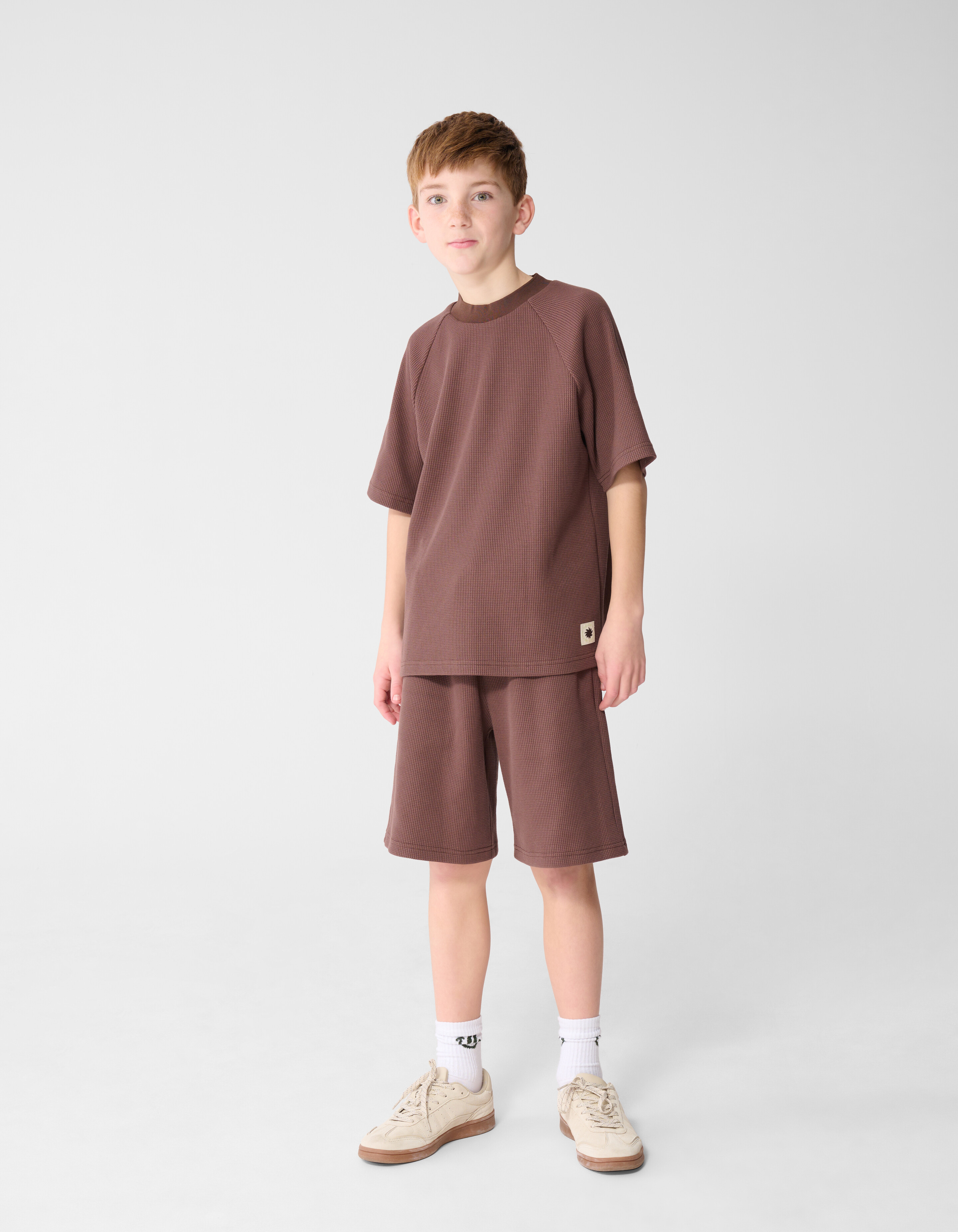 Waffle Structuur T-shirt Donkerbruin SHOEBY BOYS