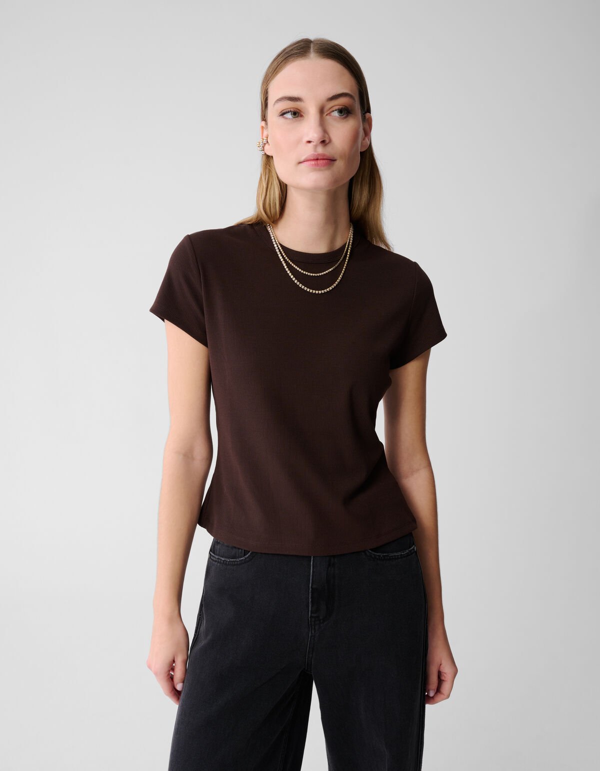 Rib T-shirt Bruin SHOEBY WOMEN