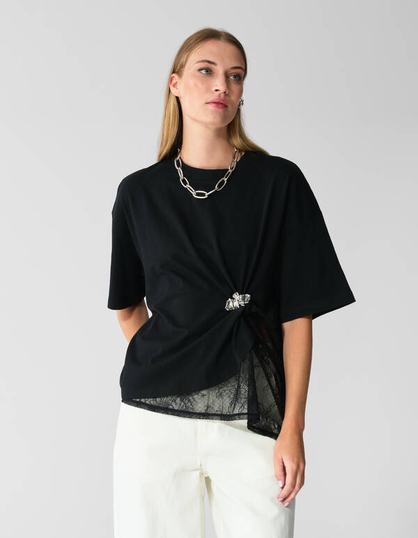 Lace Detail T-shirt Zwart SHOEBY WOMEN
