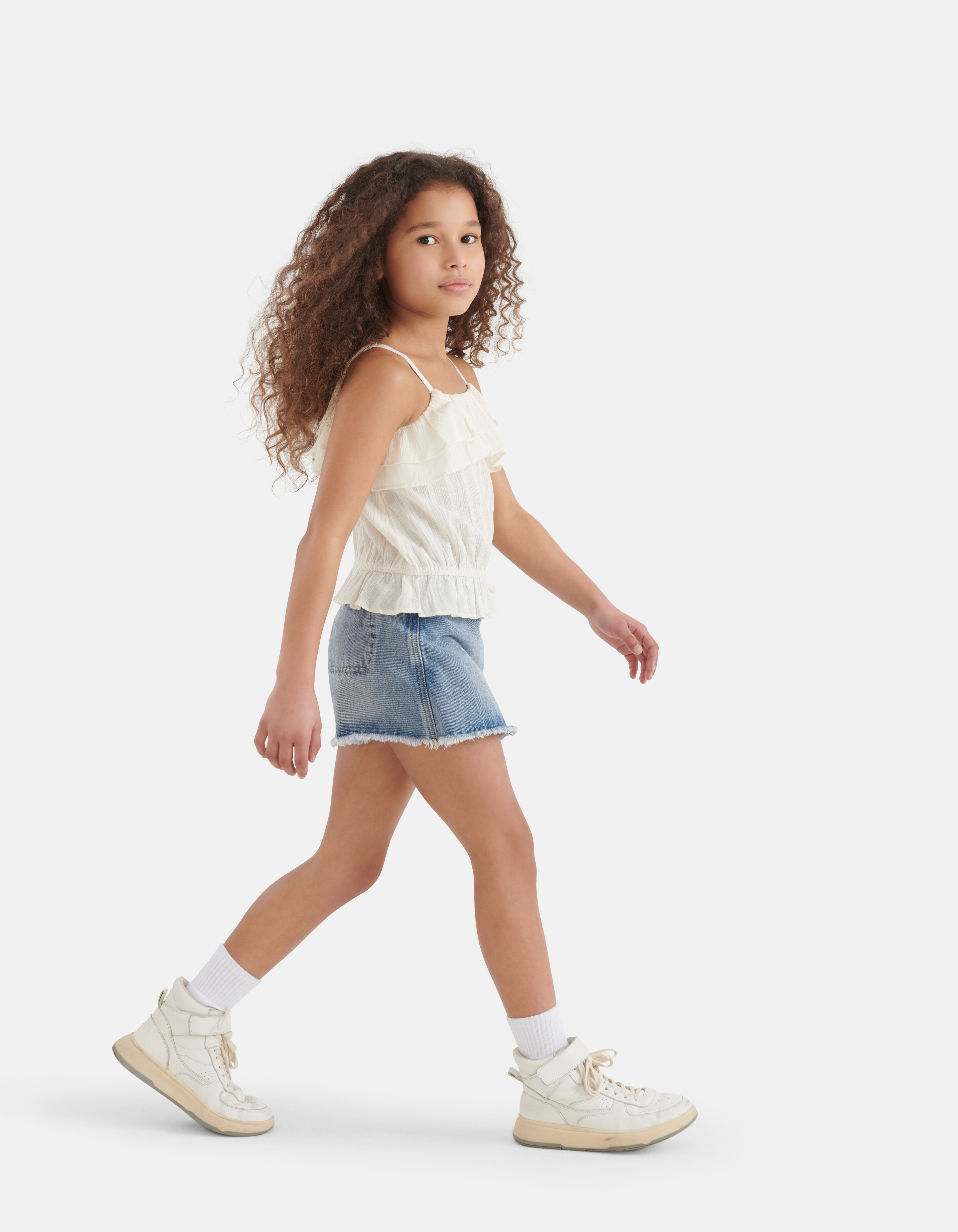 Ruffle Crop Top Beige SHOEBY GIRLS