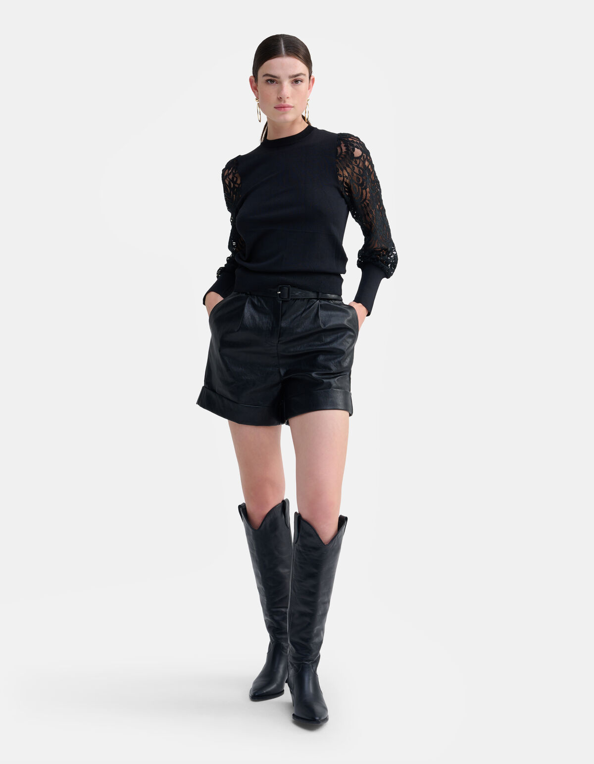 Kanten Mouwen Top Zwart SHOEBY WOMEN