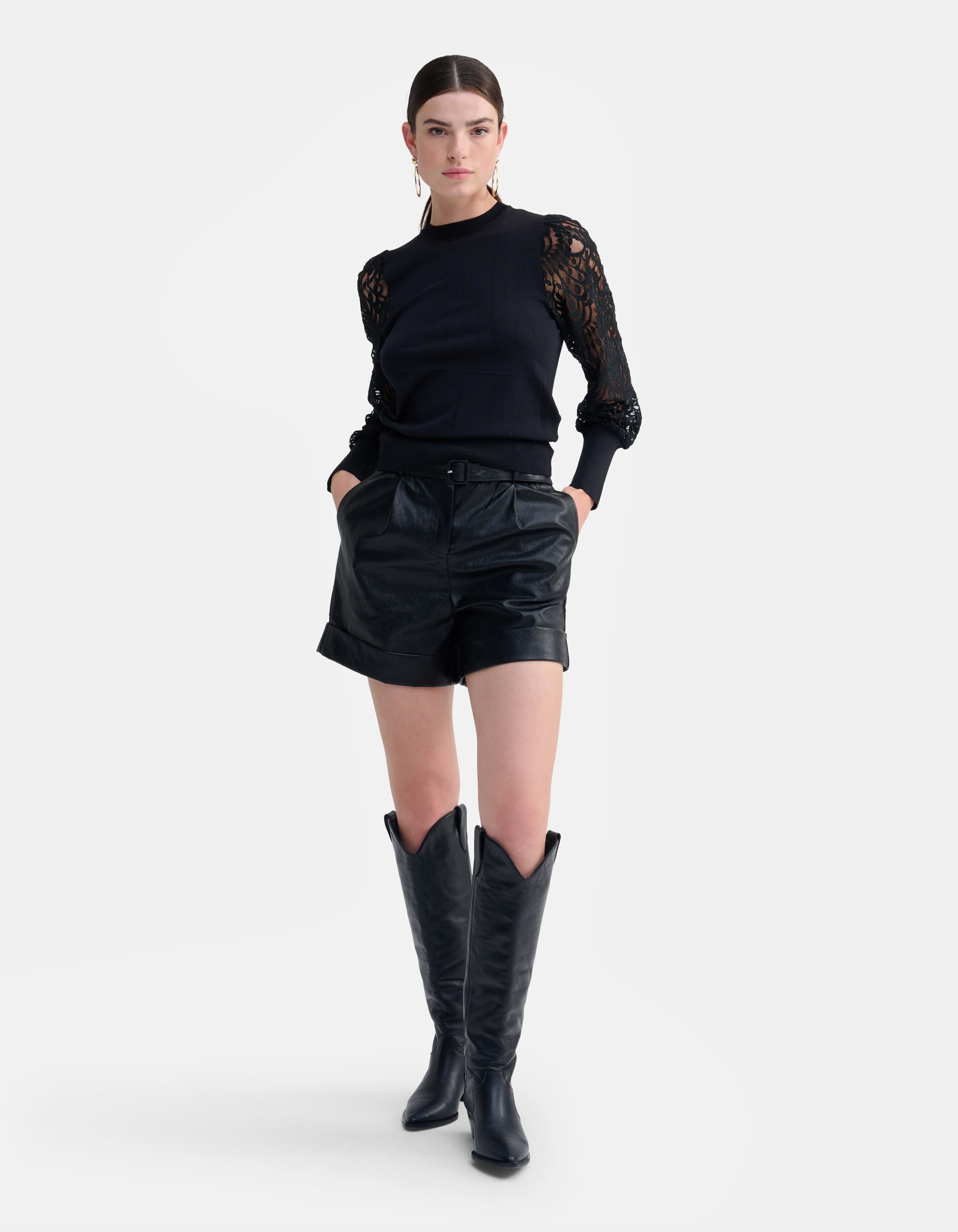 Kanten Mouwen Top Zwart SHOEBY WOMEN
