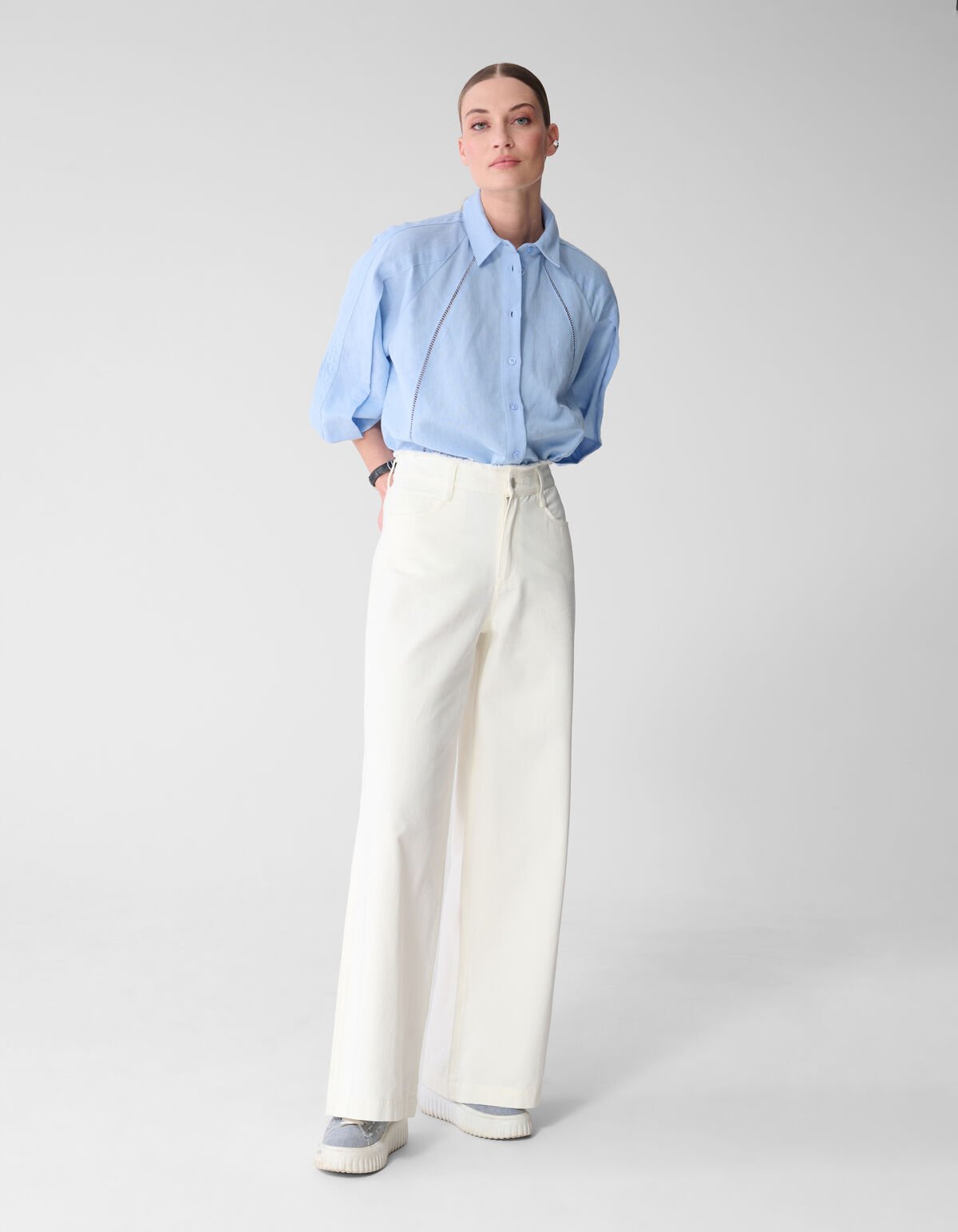 Pleated Embroidery Blouse Lichtblauw By Mieke SHOEBY WOMEN