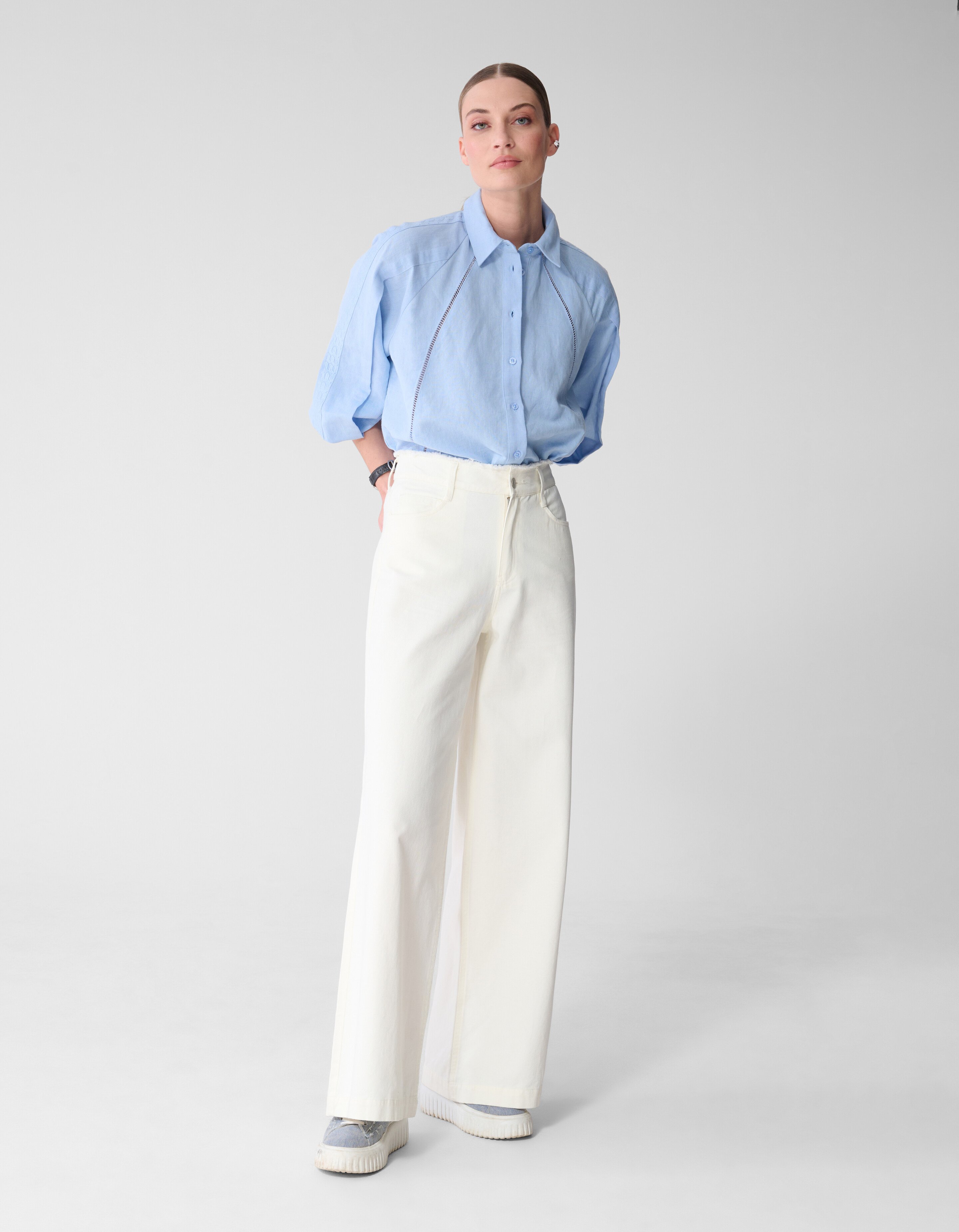 Pleated Embroidery Blouse Lichtblauw By Mieke SHOEBY WOMEN