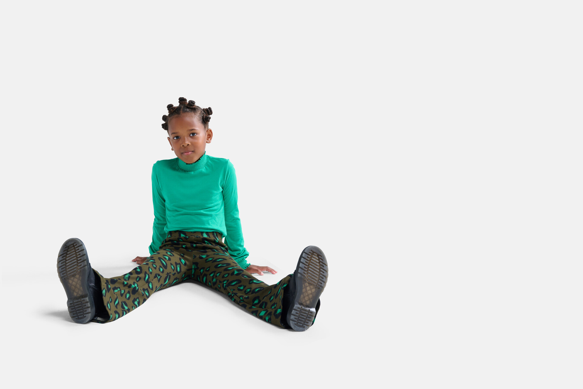 Leopard Rib Flared Broek Donkergroen SHOEBY GIRLS