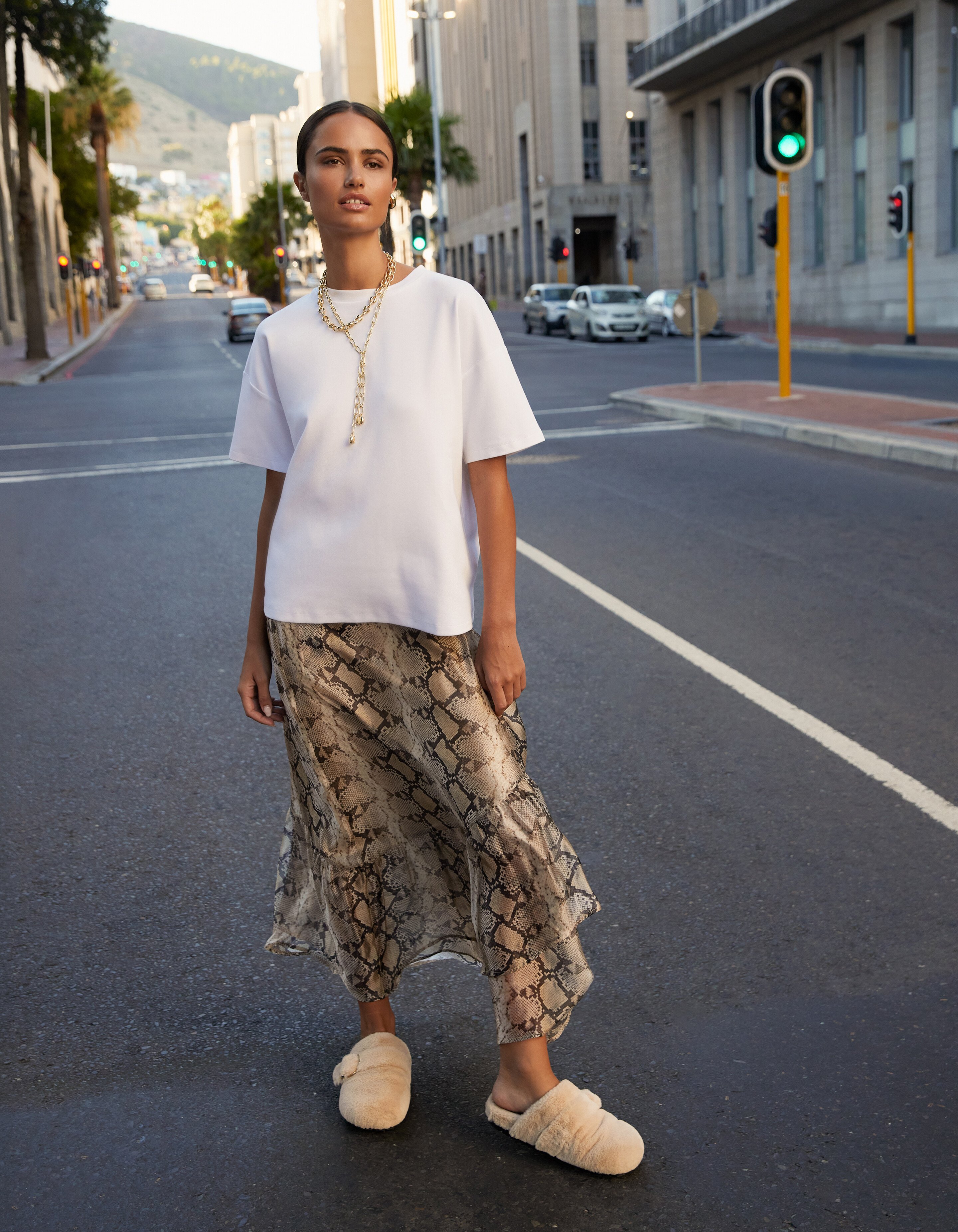 Snake Ruffle Maxi Rok Lichtbruin SHOEBY WOMEN