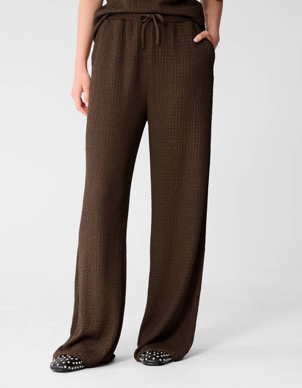 Crinkle Wide Leg Fit Broek Bruin SHOEBY WOMEN