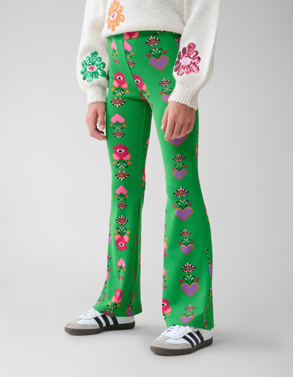 Printed Rib Flared Legging Groen SHOEBY GIRLS