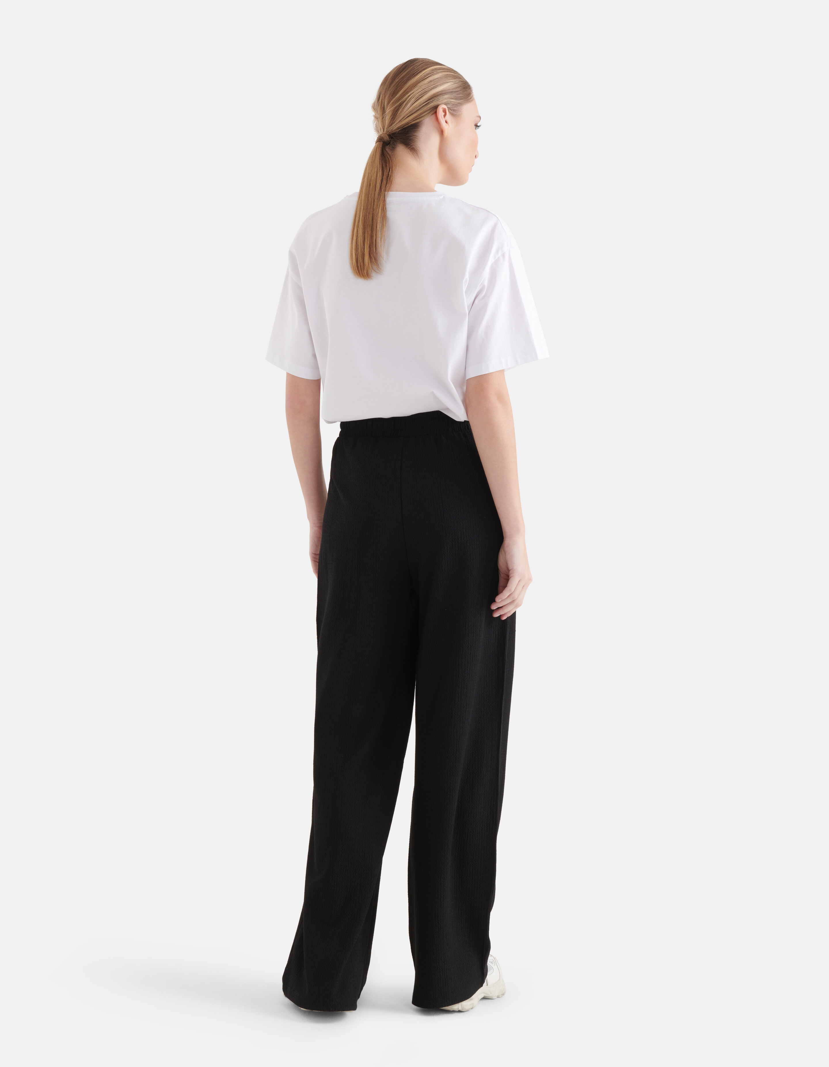 Crinkle Wide Leg Broek Zwart SHOEBY WOMEN