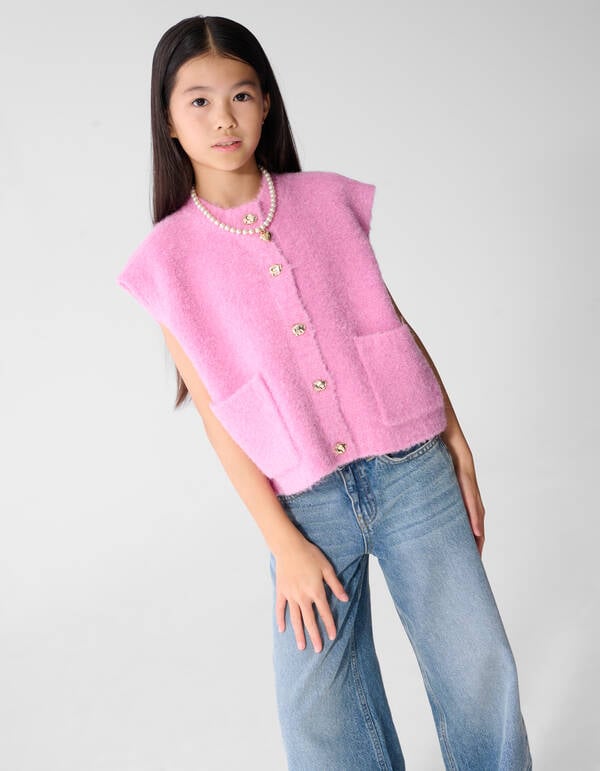 Teddy Gebreid Gilet Roze SHOEBY GIRLS