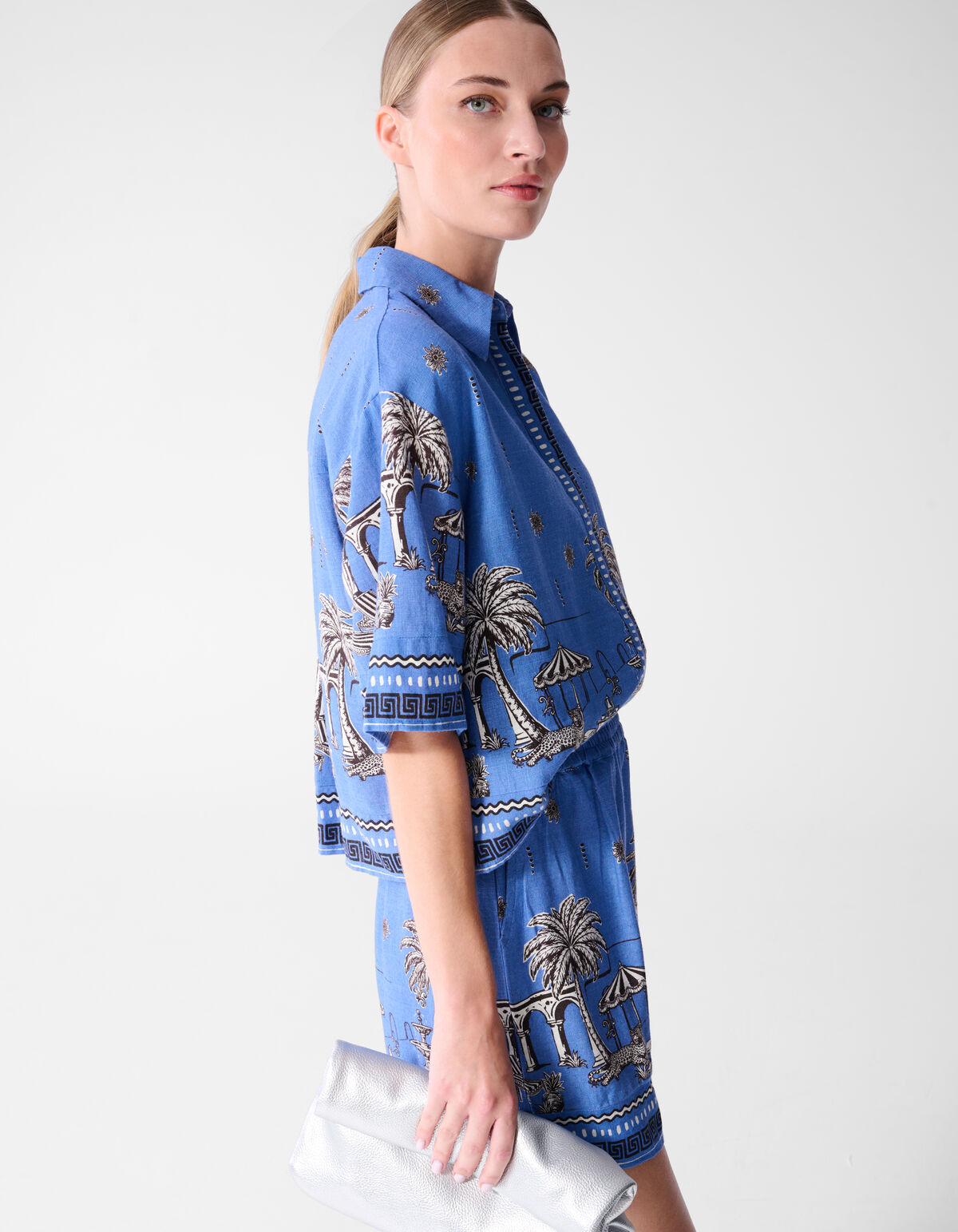 Palm Print Blouse Blauw SHOEBY WOMEN