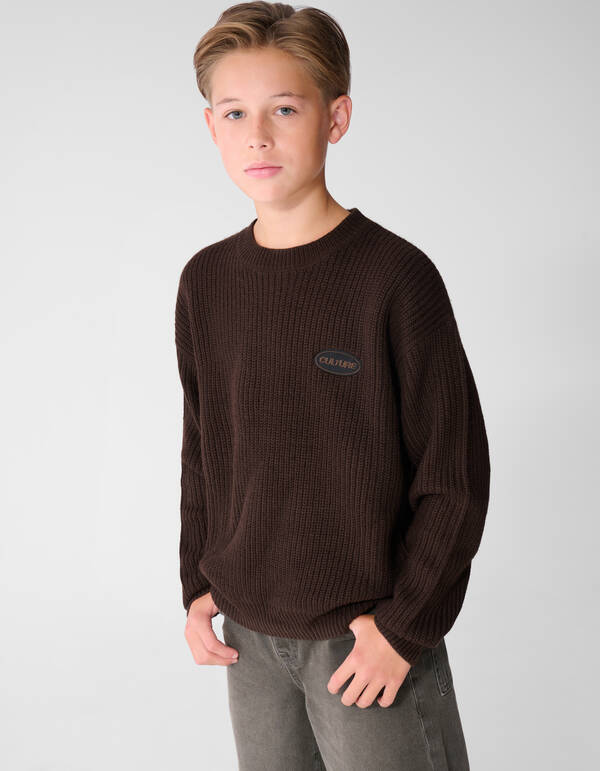 Relaxed Embroidery Gebreide Trui Donkerbruin SHOEBY BOYS