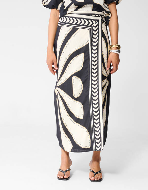 Printed Overslag Maxi Rok Zwart SHOEBY WOMEN