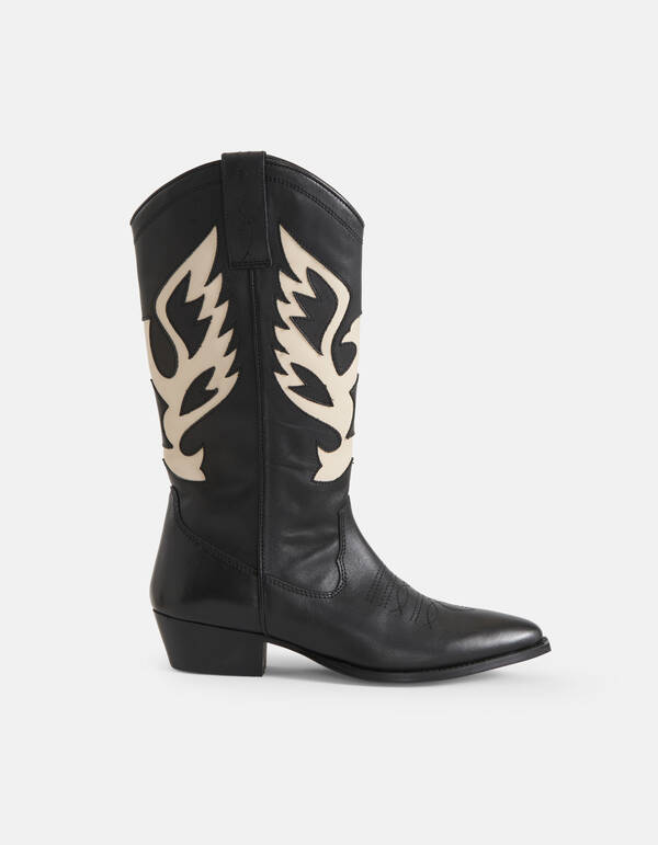 Leren Cowboy Laarzen Zwart/Wit SHOEBY SHOES