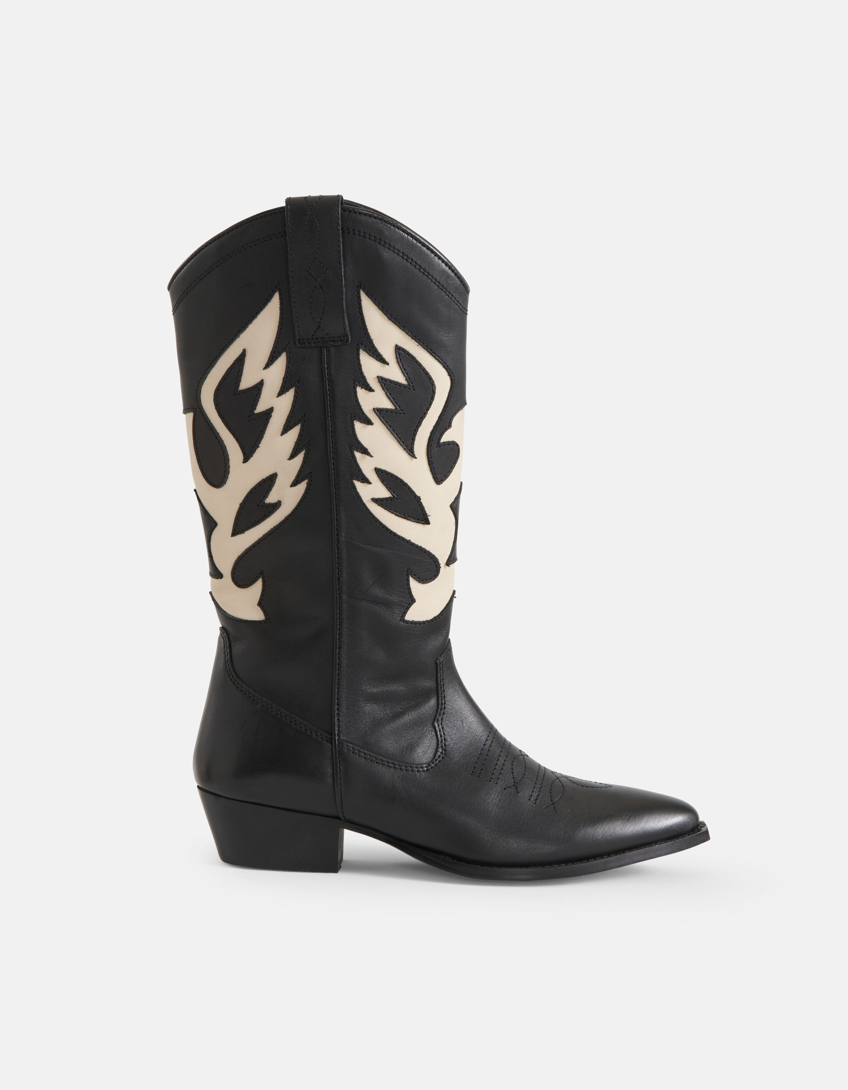 chocola wonder Sluimeren Leren Cowboy Laarzen Zwart/Wit | Shoeby