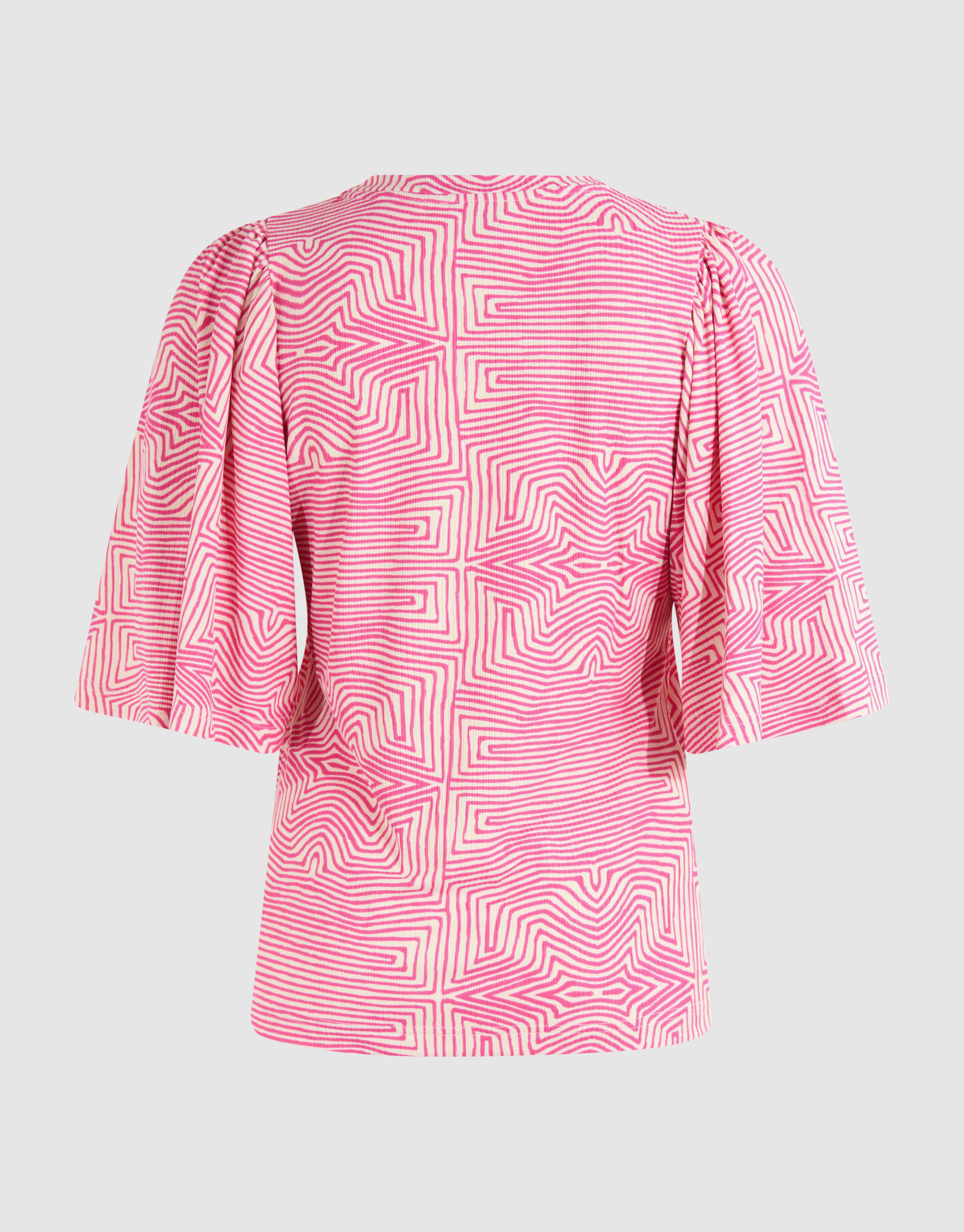 Printed Ruffle Rib Top Roze SHOEBY WOMEN